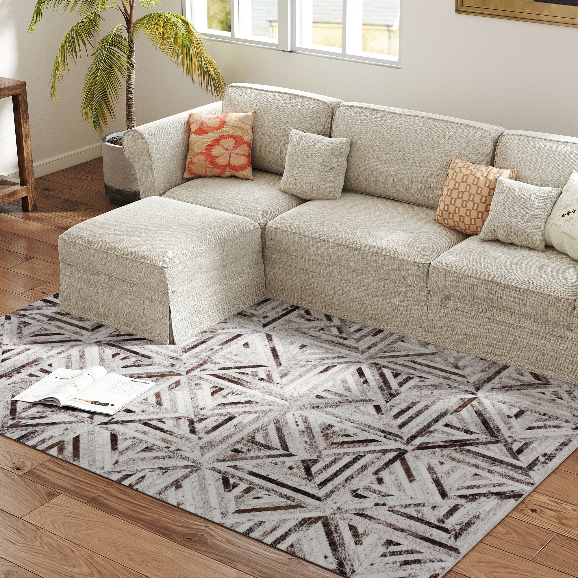HOMCOM Modern Area Rug, Triangle Pattern Non-Slip Washable Rug, Chenille Floor Carpet for Living Room, Bedroom, Dining Room, Home Office, 290 x 200 cm, Brown 8