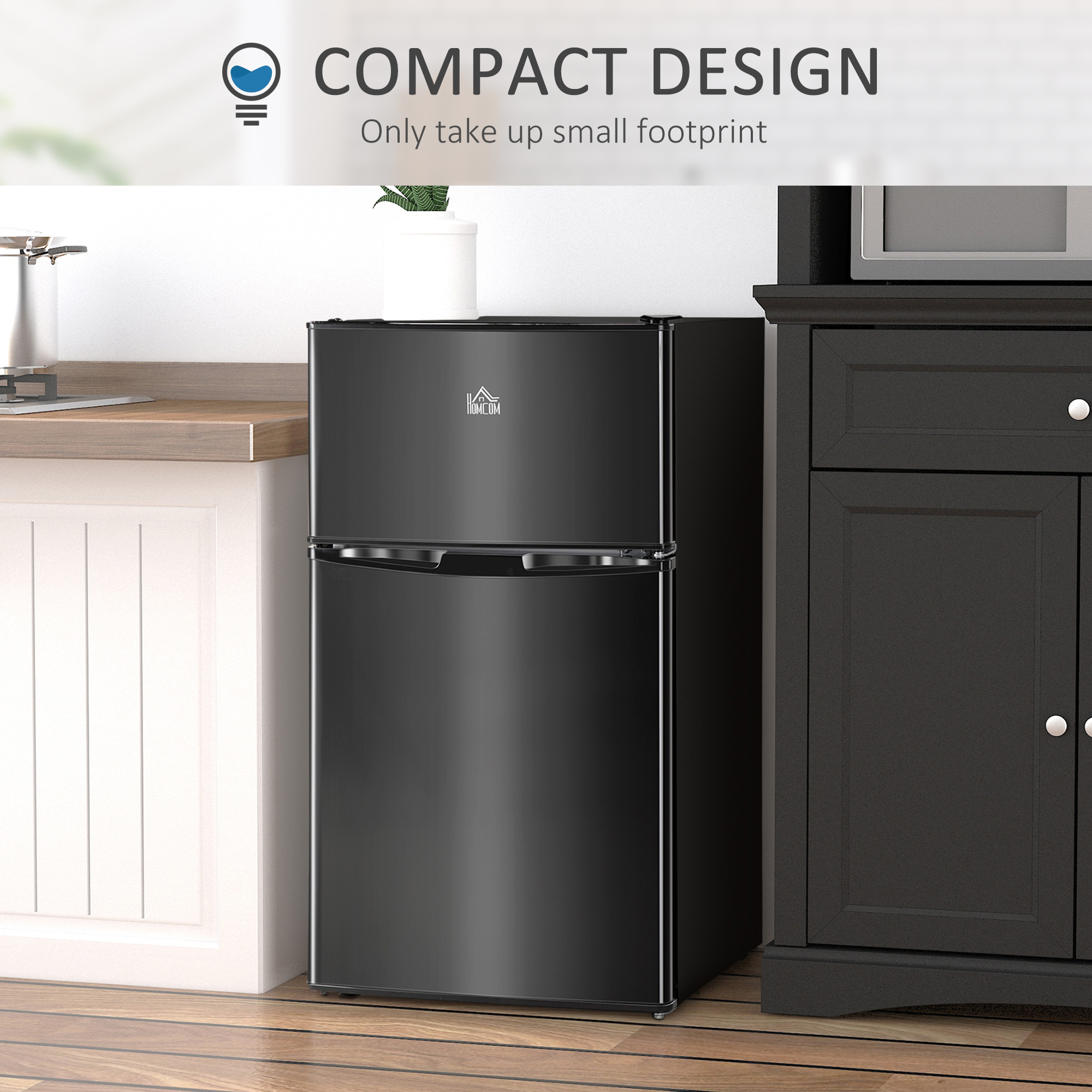 HOMCOM 88L Under Counter Fridge Freezer, Small Refrigerator with 5-Setting, 3 Star Freezer Rating, Black 7