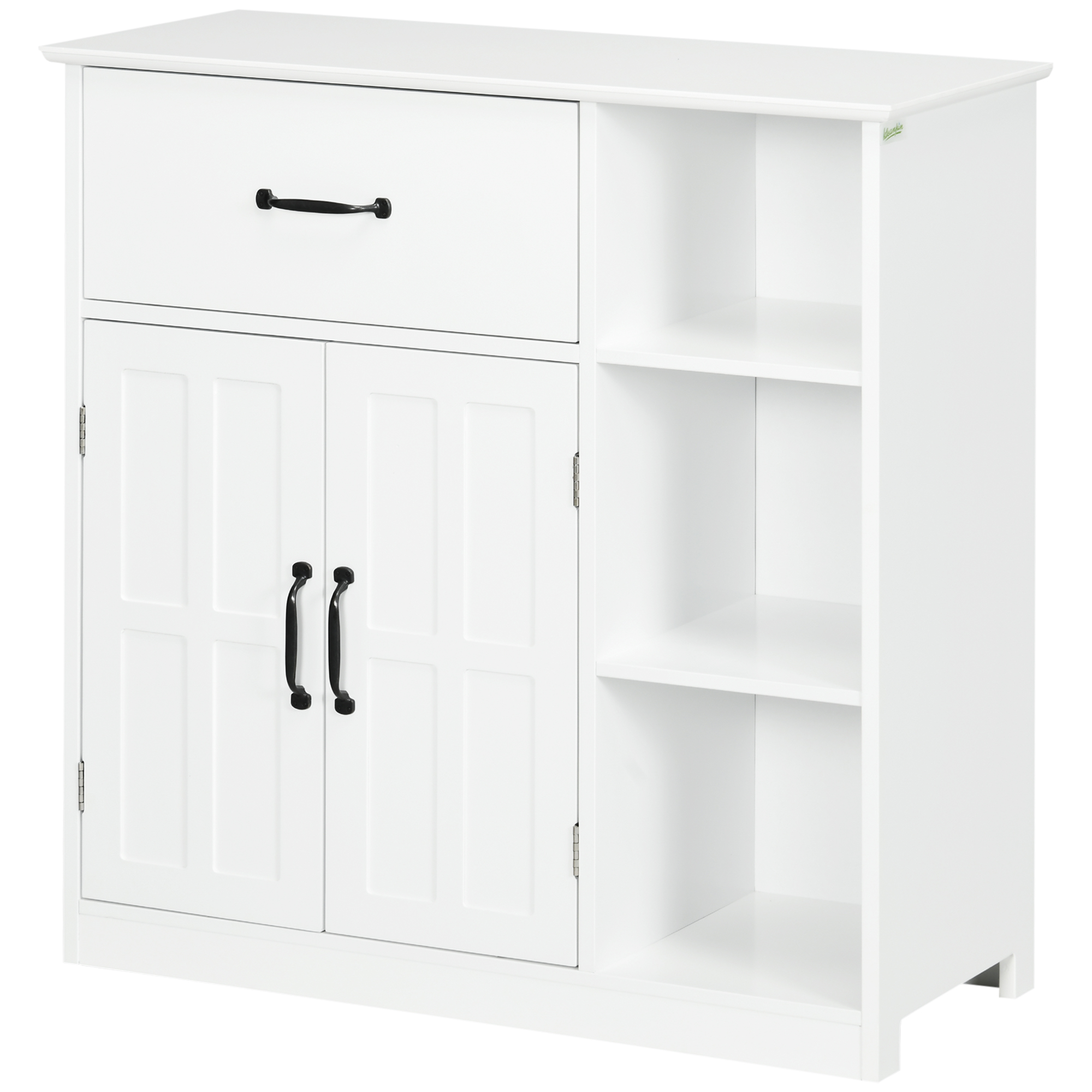kleankin Meuble salle de bain, armoire salle de bain sur pied avec double porte, tiroir, compartiments ouverts, 80x34x81cm, blanc