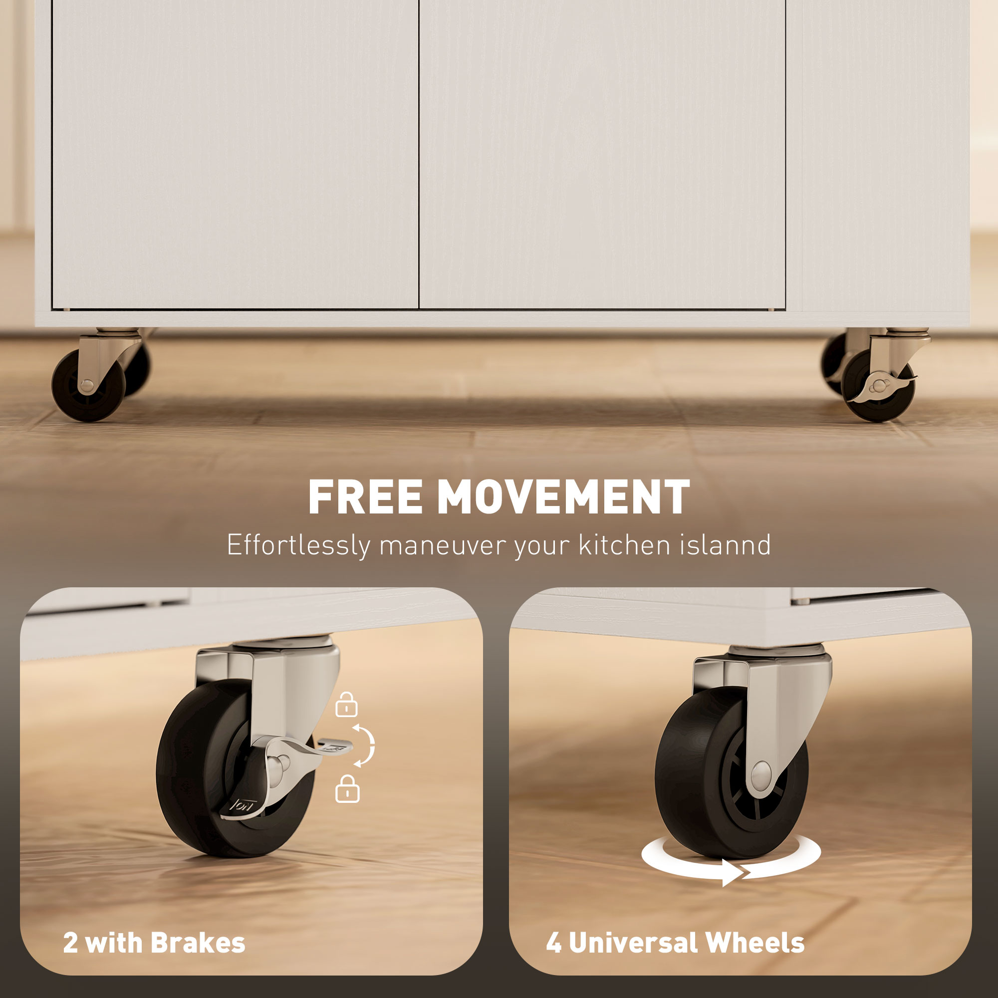 HOMCOM Rolling Kitchen Island with 3-Tier Spice Rack, Kitchen Storage Cart with Drawer and Towel Rack, White 6