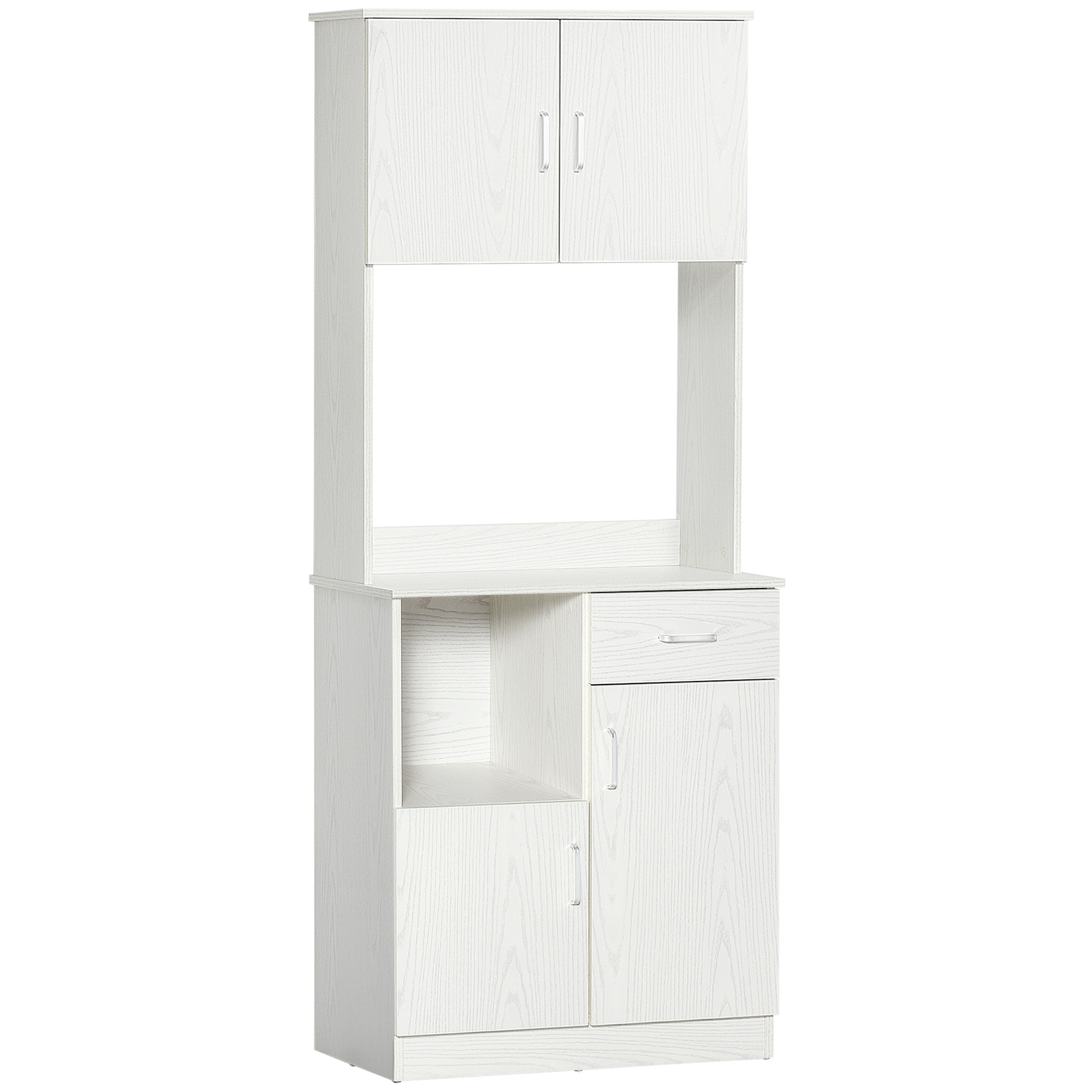 HOMCOM Alacena de Cocina Mueble Auxiliar Buffet para Microondas 3 Armarios Puertas Balda Ajustable Cajón y Estante 71x41x178 cm Blanco | Aosom España