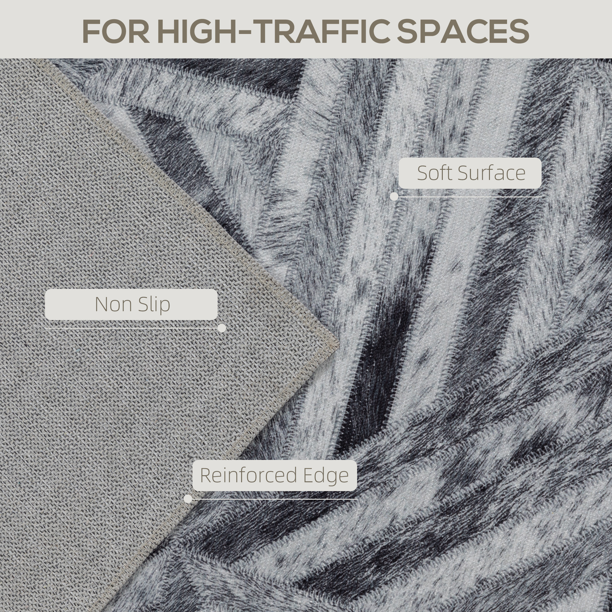 HOMCOM Modern Area Rug, Triangle Pattern Non-Slip Washable Rug, Chenille Floor Carpet for Living Room, Bedroom, Dining Room, Home Office, 290 x 200 cm, Black 4