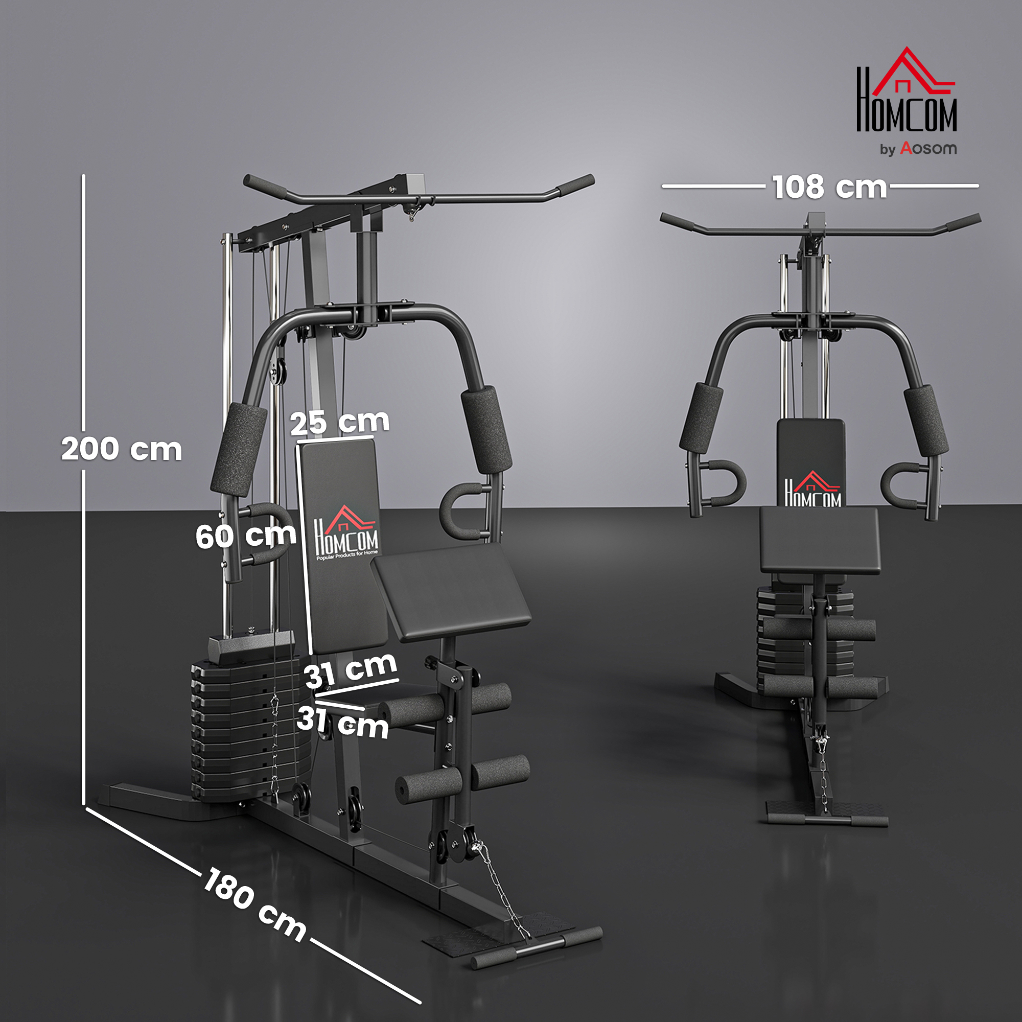 HOMCOM Multi-Exercise Gym Station, with 45kg Weight Stack, for Full Body Workout 3