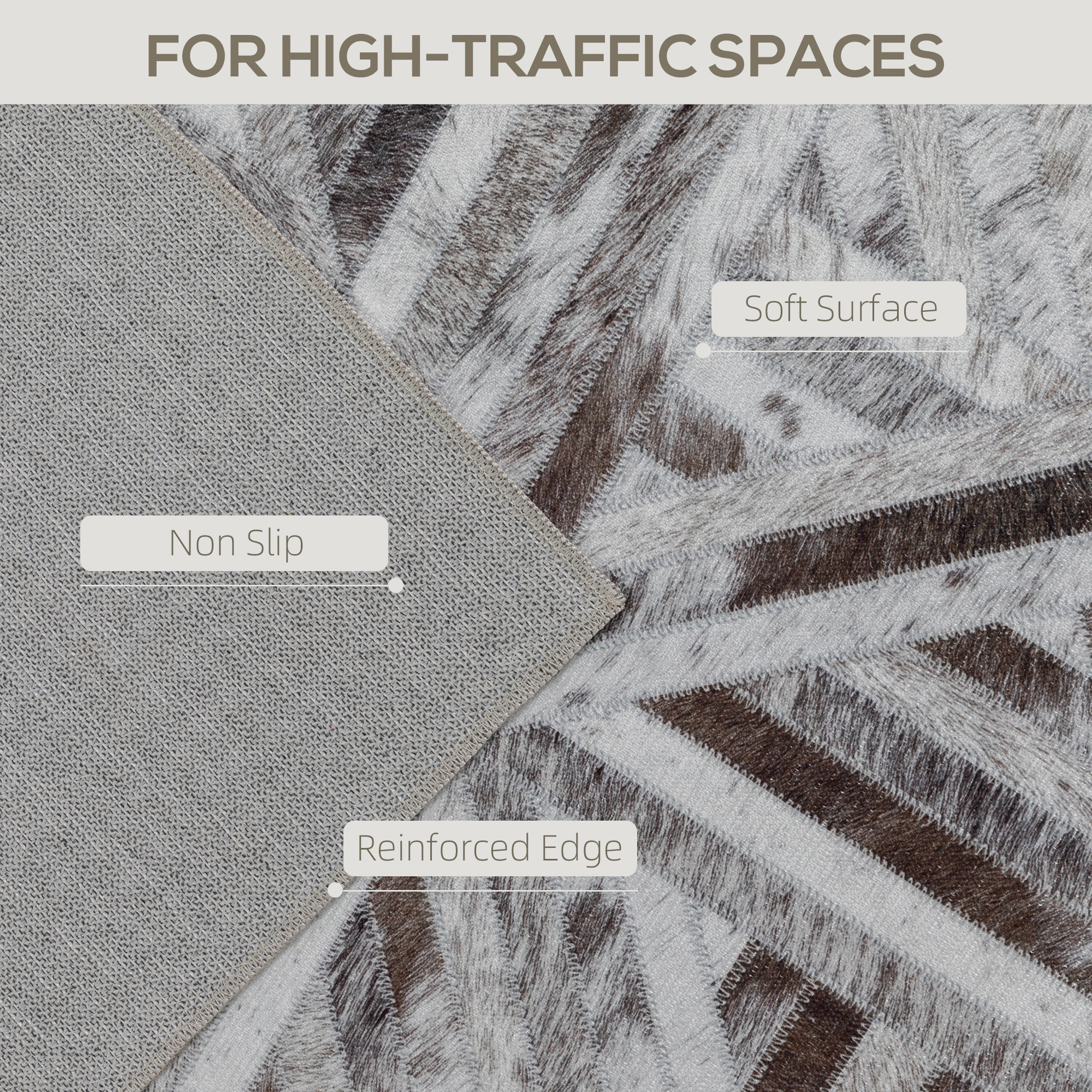 HOMCOM Modern Area Rug, Triangle Pattern Non-Slip Washable Rug, Chenille Floor Carpet for Living Room, Bedroom, Dining Room, Home Office, 290 x 200 cm, Brown 4