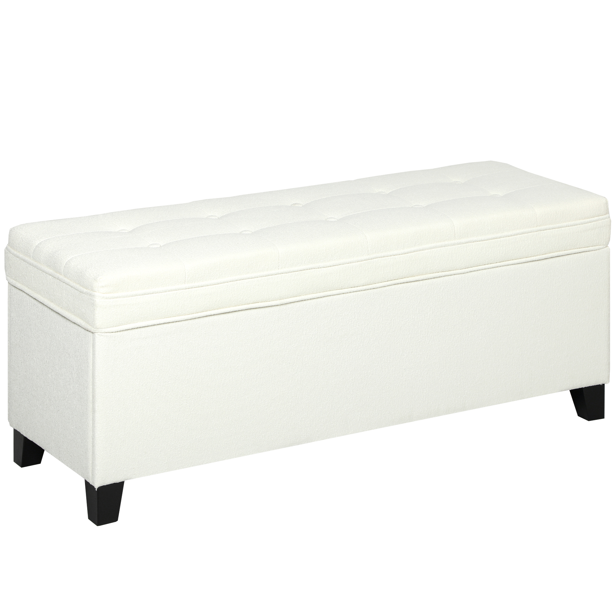HOMCOM Banco de Almacenaje con 2 Bisagras de Seguridad Tapa Abatible para Dormitorio Salón 120x40x48 cm Crema