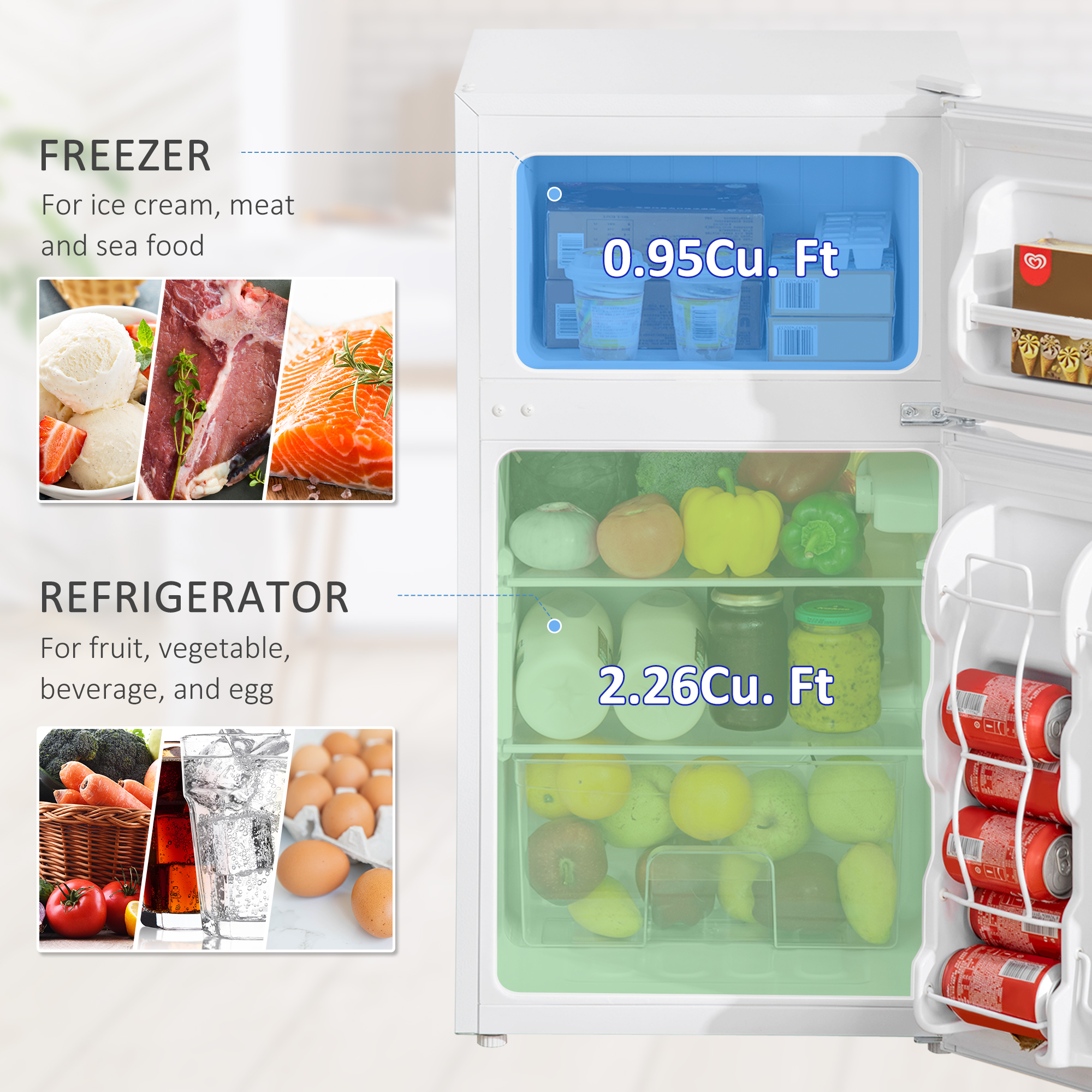 HOMCOM 88L Under Counter Fridge Freezer, Small Refrigerator with 5-Setting, 3 Star Freezer Rating, White 4