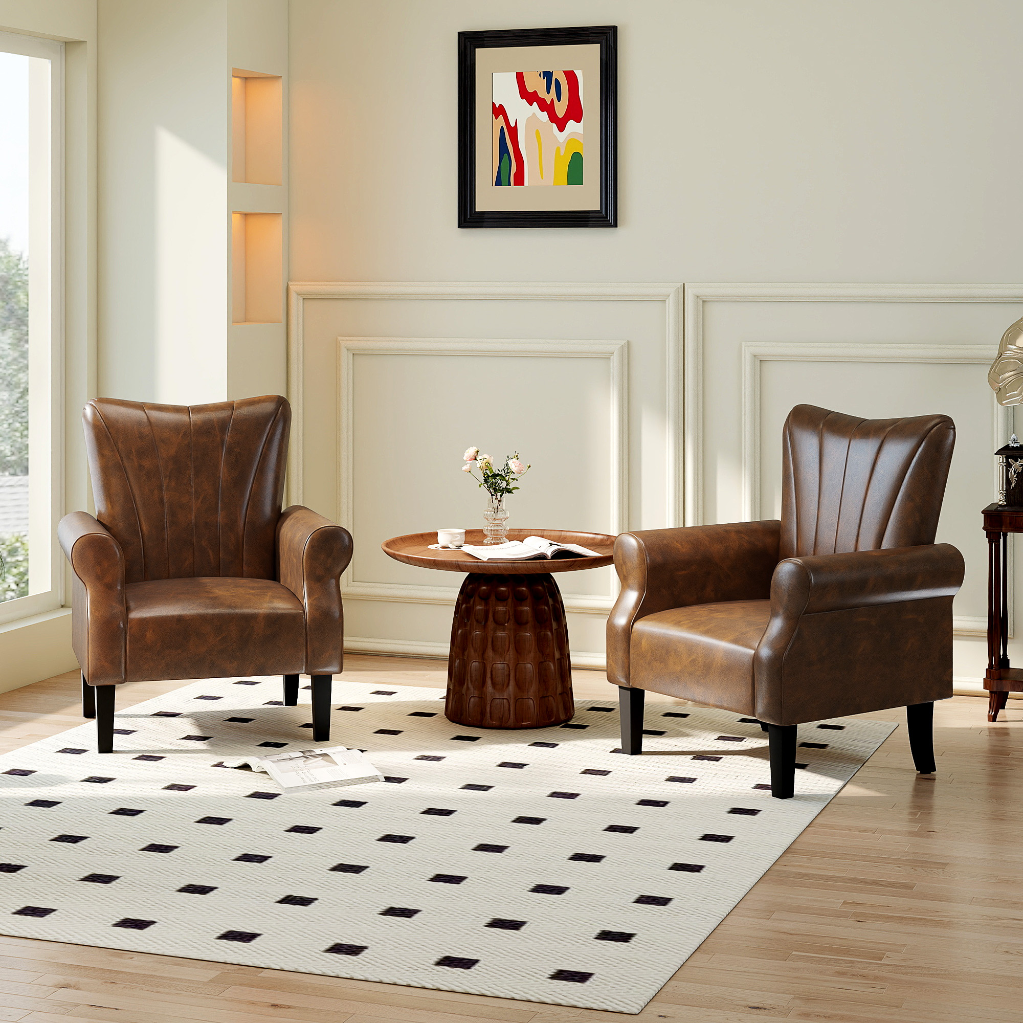 HOMCOM Upholstered Accent Chair with Rolled Arms and Wood Legs, Armchair for Living Room Bedroom, Brown 8