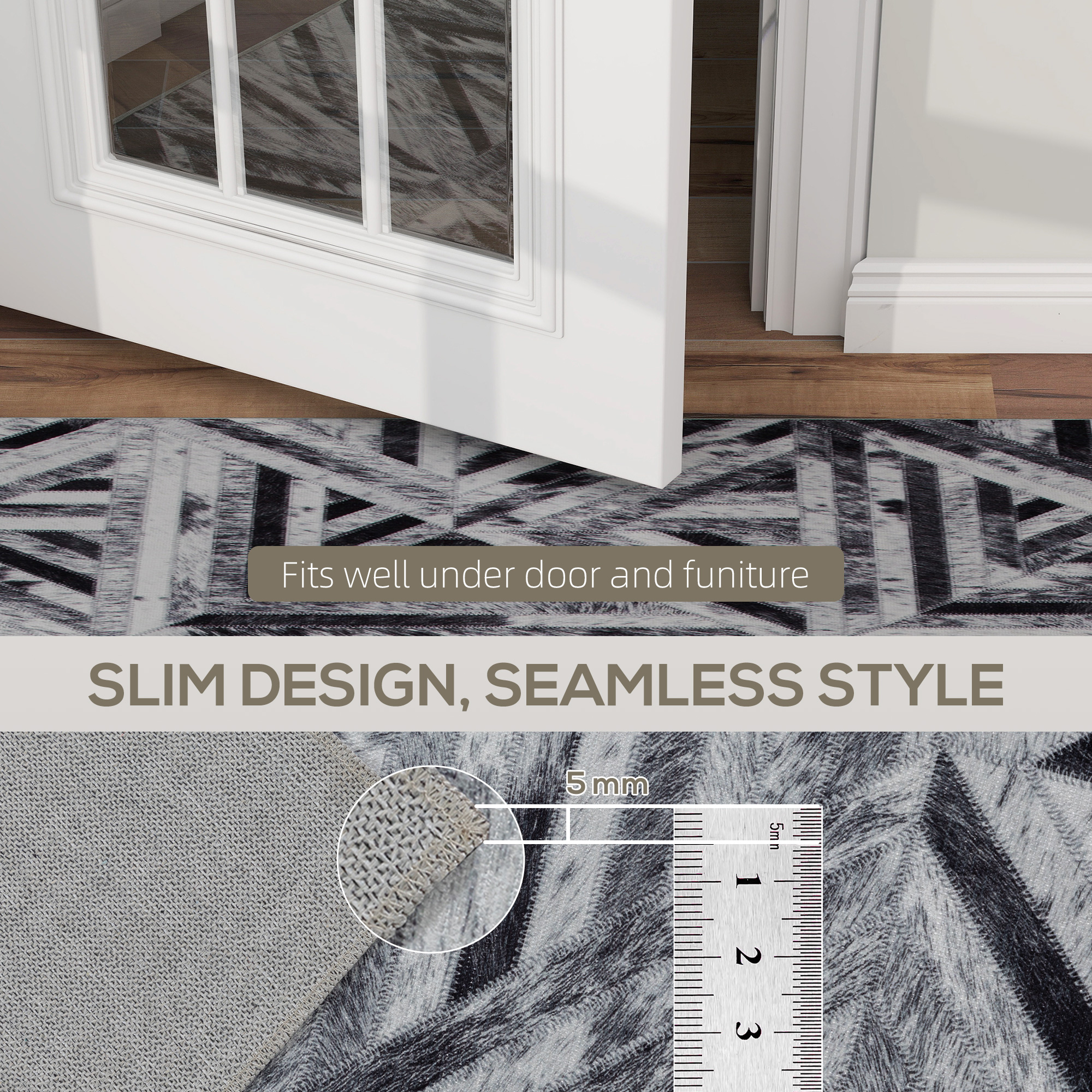 HOMCOM Modern Area Rug, Triangle Pattern Non-Slip Washable Rug, Chenille Floor Carpet for Living Room, Bedroom, Dining Room, Home Office, 290 x 200 cm, Black 7