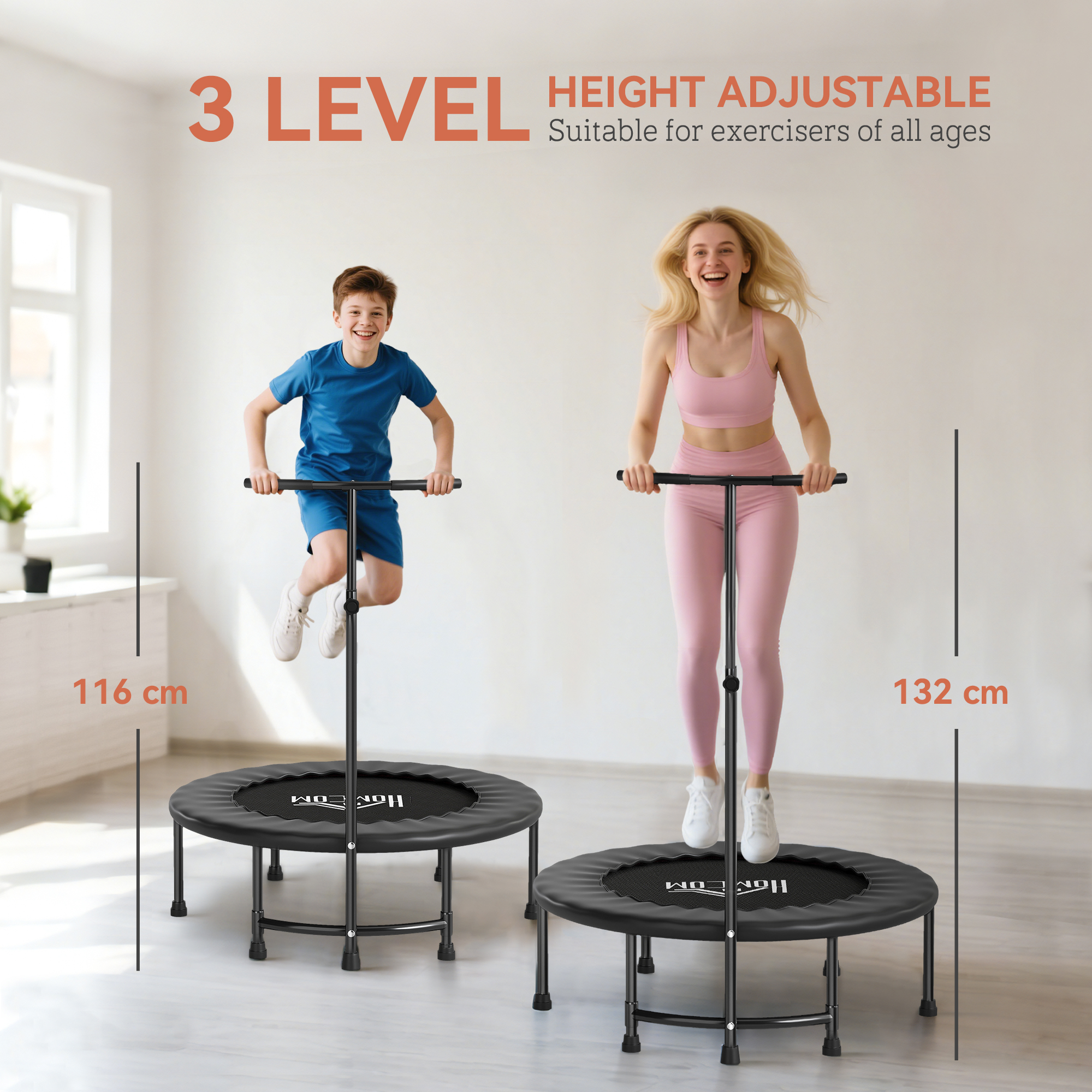 HOMCOM 40" Fitness Trampoline with Adjustable Handle, Rebounder Trampoline, Mini Jumper for Indoor Exercise Workout, Black 4