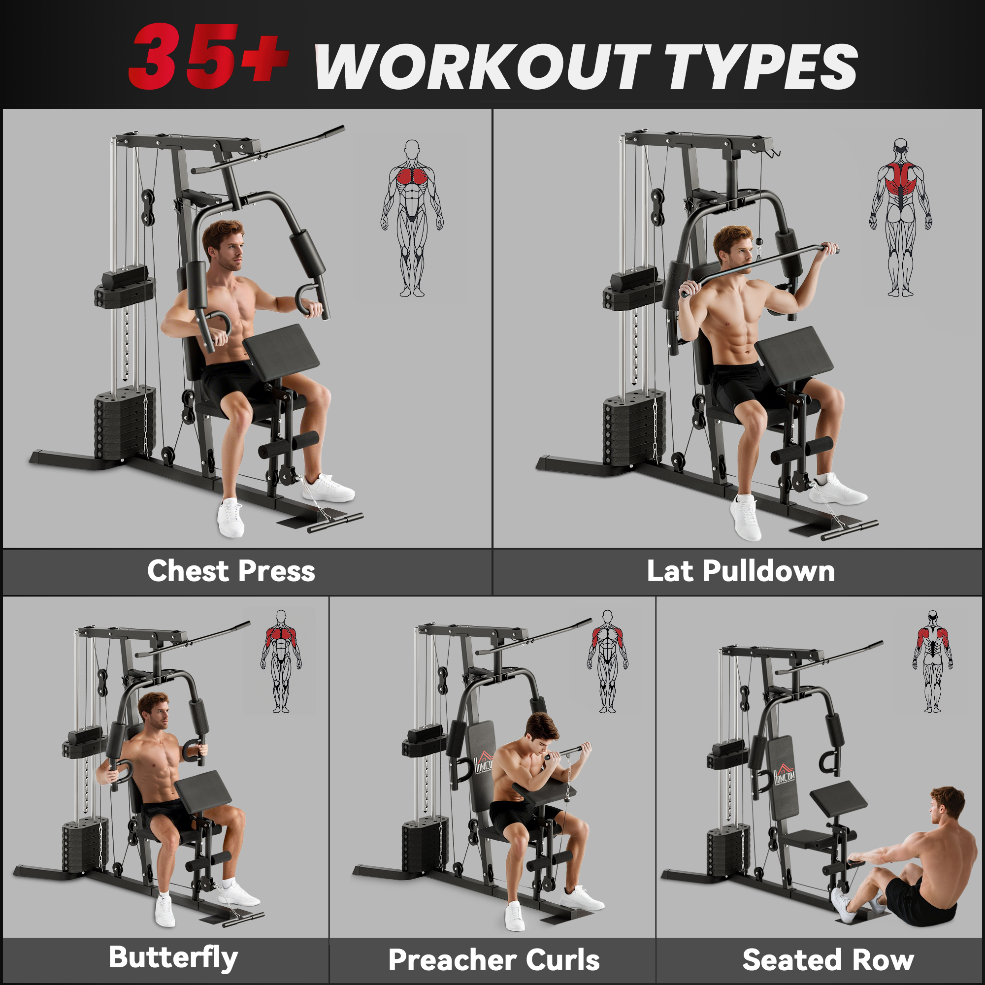 HOMCOM Multi-Exercise Gym Station, with 45kg Weight Stack, for Full Body Workout 4