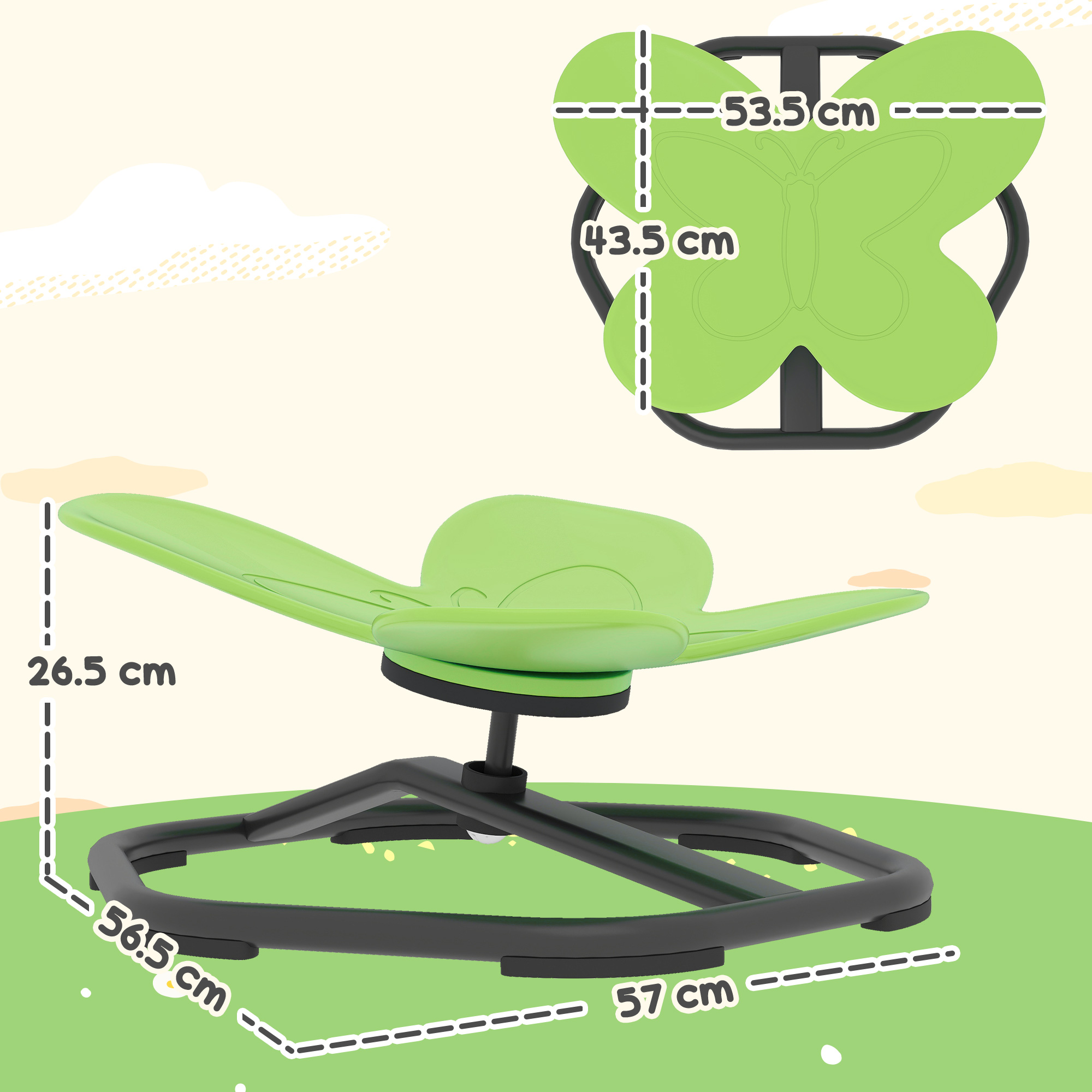 AIYAPLAY Butterfly-Shaped Kids Swivel Chair, Sensory Spinning Chair for Balance and Coordination Training, Green 3