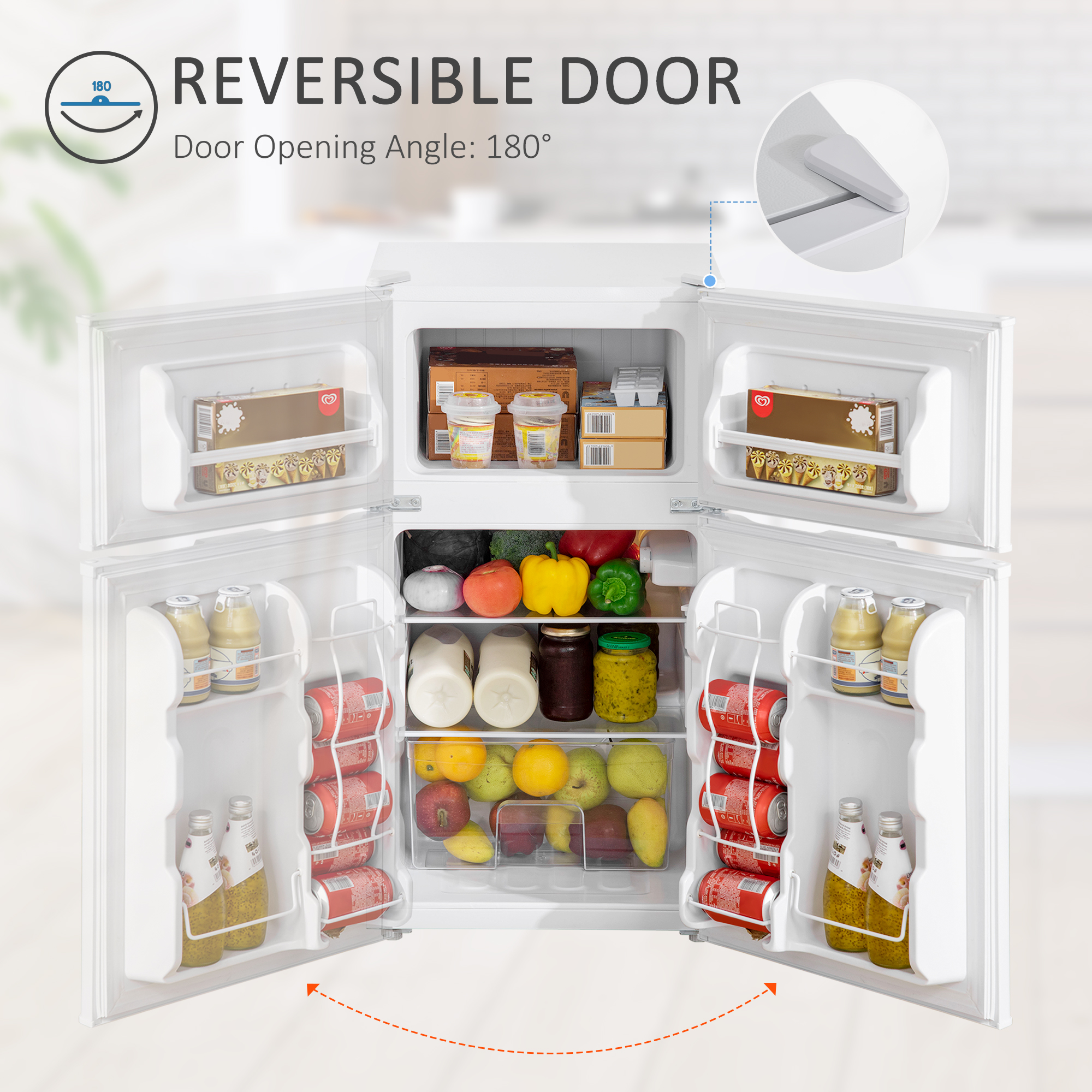 HOMCOM 88L Under Counter Fridge Freezer, Small Refrigerator with 5-Setting, 3 Star Freezer Rating, White 6