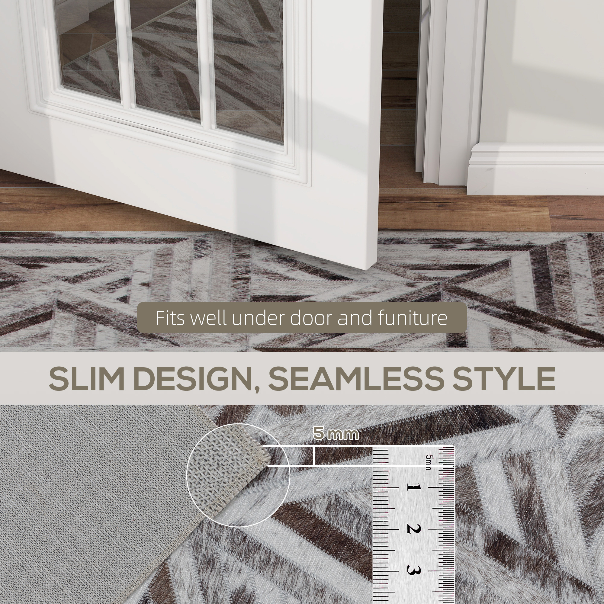 HOMCOM Modern Area Rug, Triangle Pattern Non-Slip Washable Rug, Chenille Floor Carpet for Living Room, Bedroom, Dining Room, Home Office, 290 x 200 cm, Brown 7