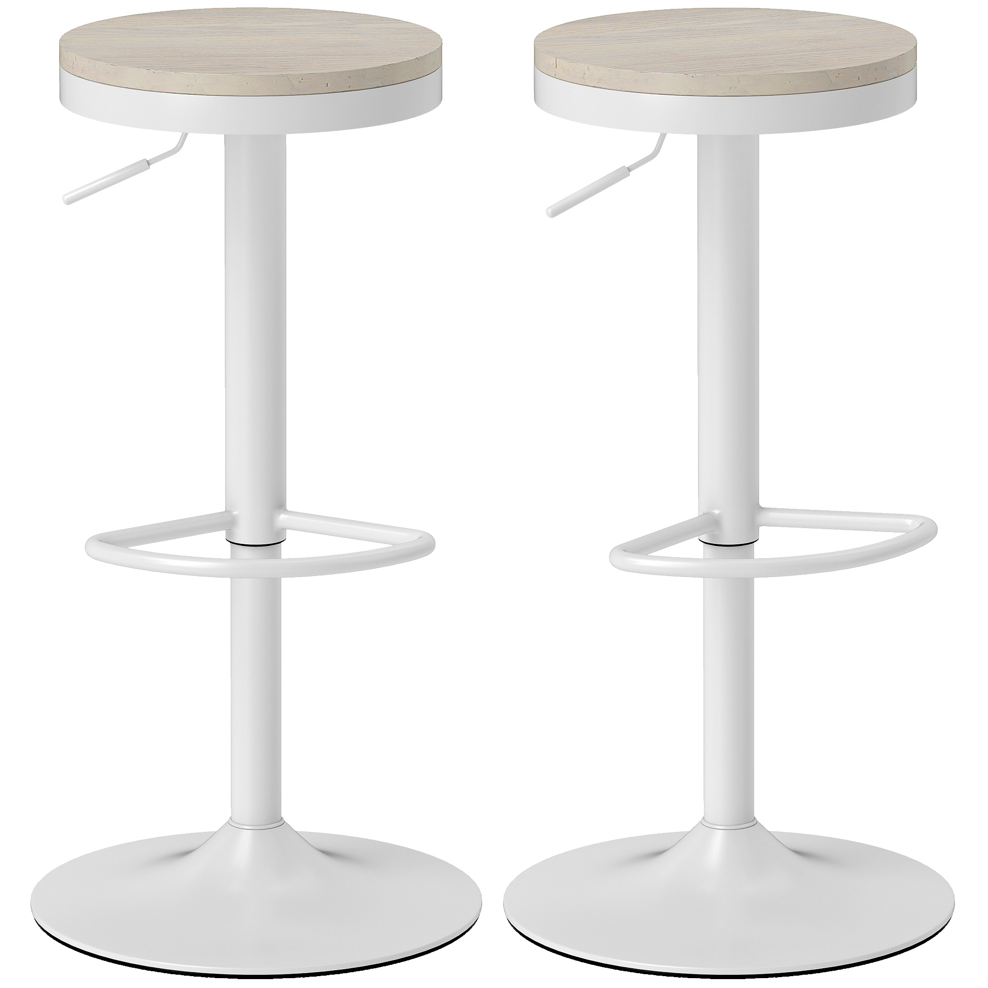 Image of HOMCOM Set di 2 sgabelli da bar, sedie da bar girevoli con seduta in pino, altezza regolabile e poggiapiedi, bianco Aosom Italy006