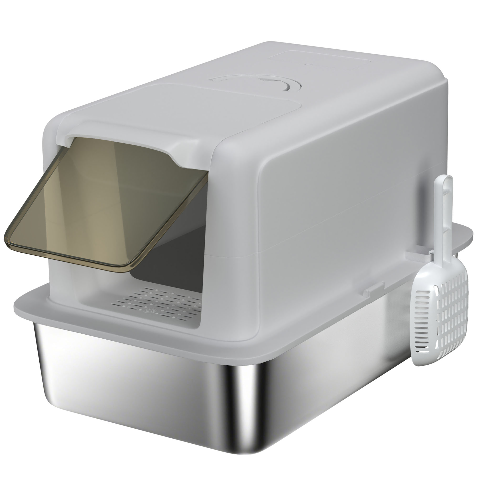 PawHut Cat Litter Box with Lid, Scoop, Deodorisation Bags, Top Entry