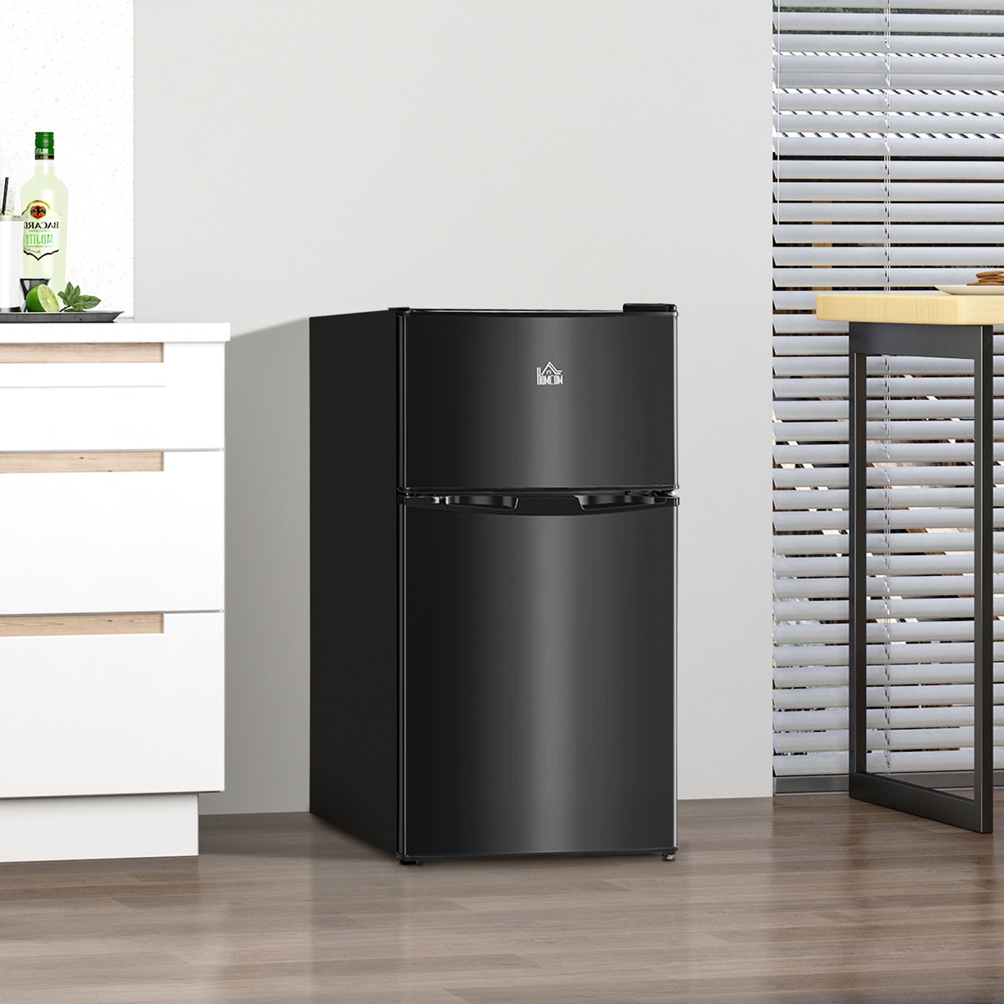 HOMCOM 88L Under Counter Fridge Freezer, Small Refrigerator with 5-Setting, 3 Star Freezer Rating, Black 2