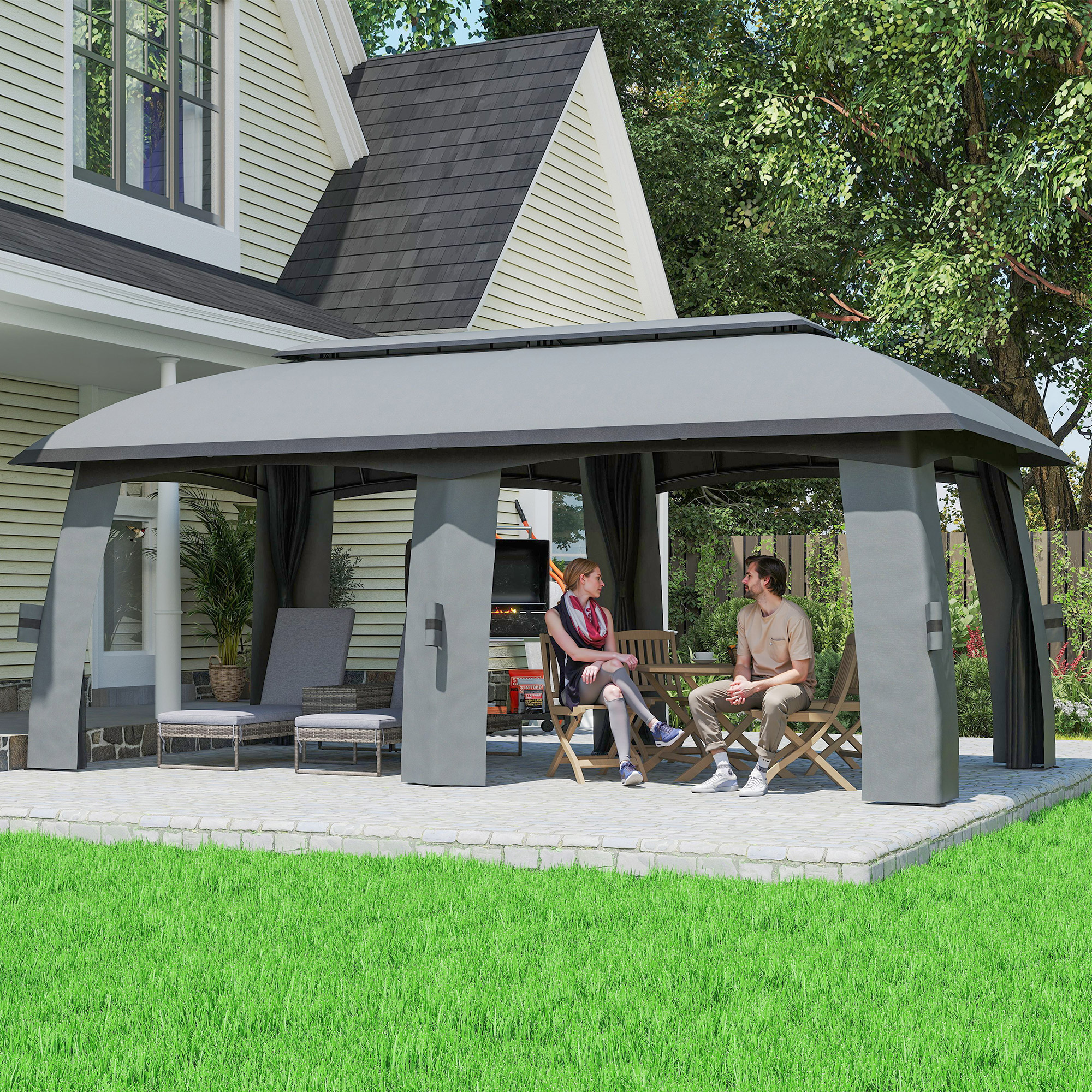 Outsunny Gartenpavillon 3 x 6 m Partyzelt mit Doppeldach & Seitenwänden, Fl günstig online kaufen