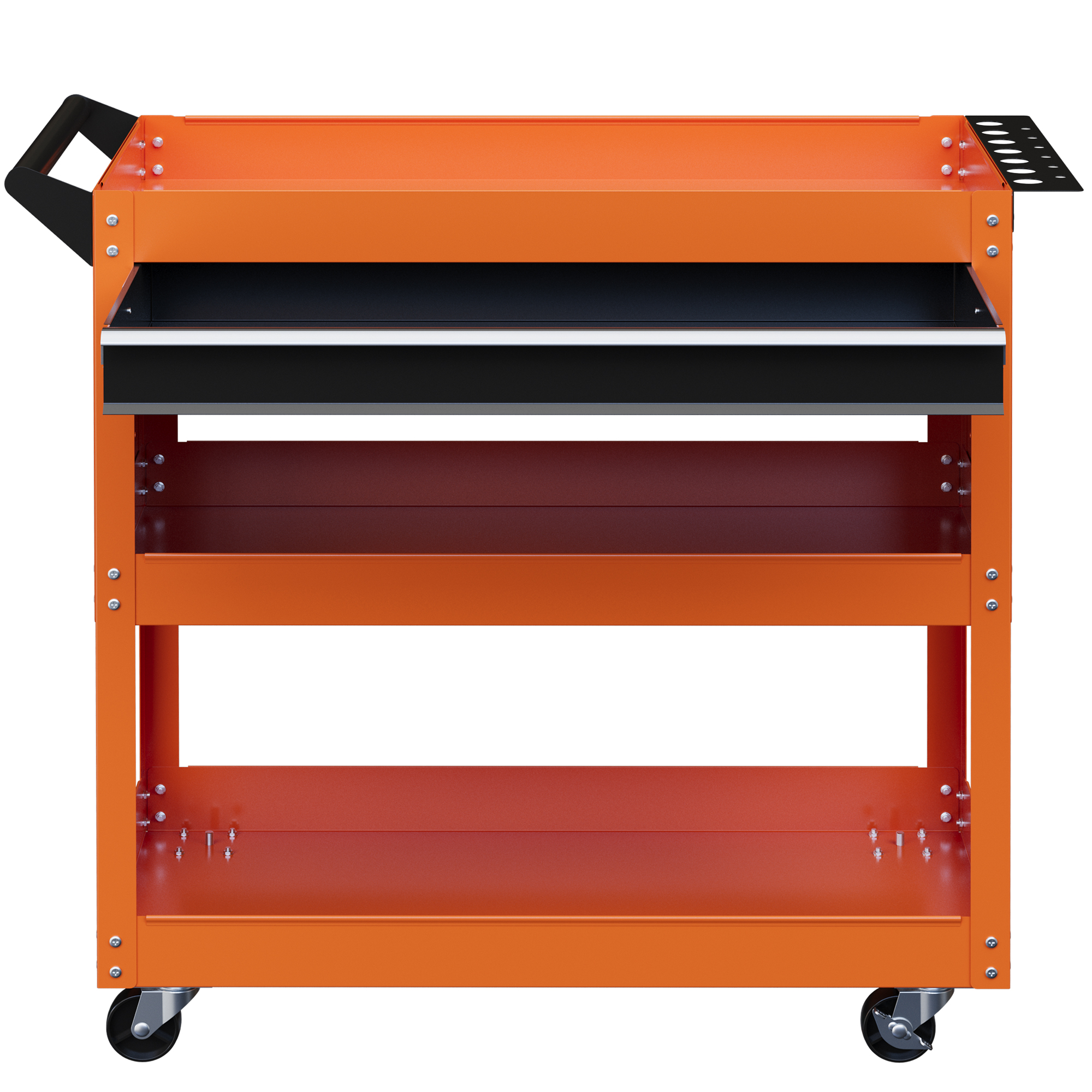 DURHAND Chariot Porte-Outils avec Poignée Latérale, Tiroir et 3 Étagères en Acier, 82x35x76 cm, Orange