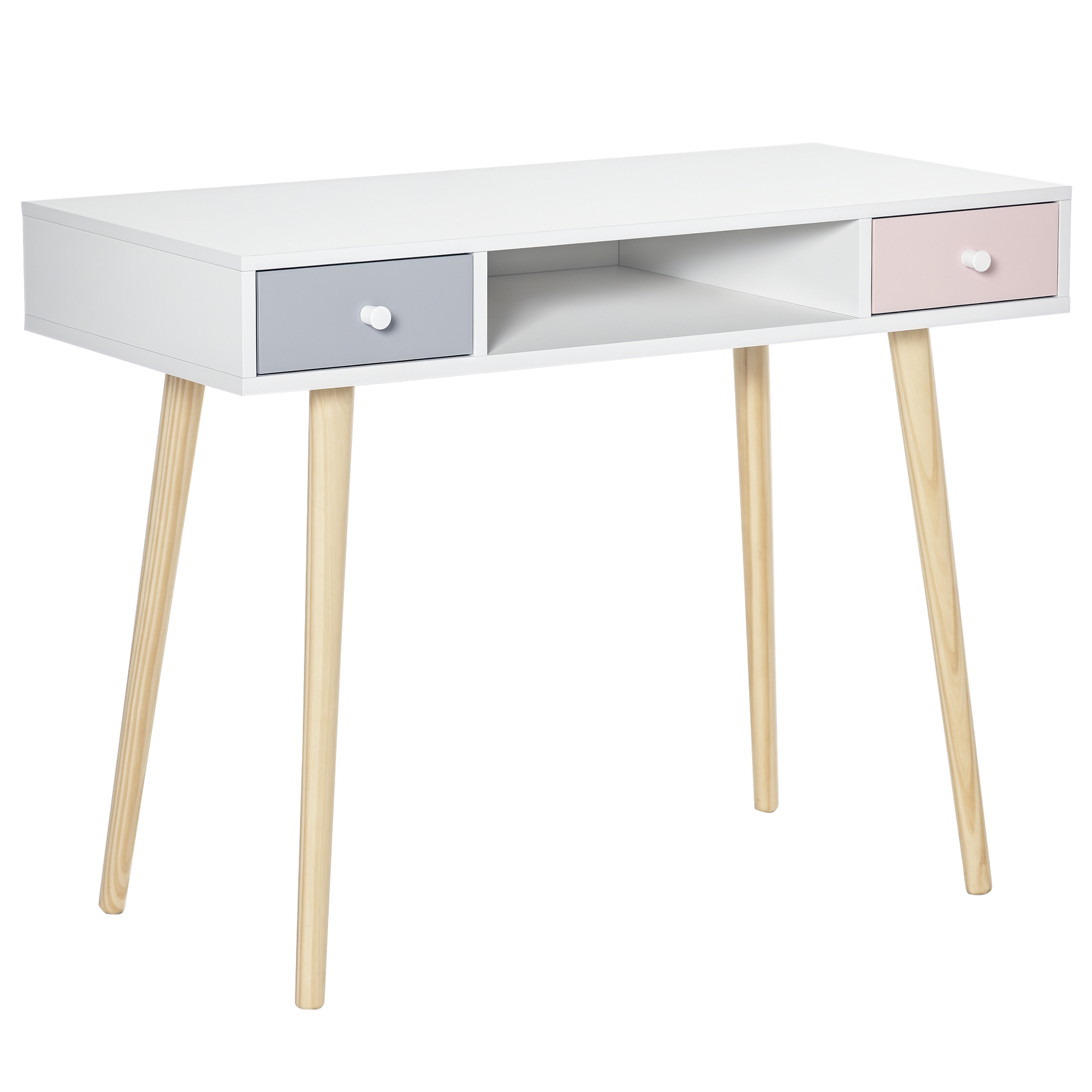 HOMCOM Mesa de Escritorio Infantil con Compartimento Abierto y 2 Cajones Estilo Nórdico para Estudio Entrada 100x48x76,5 cm Multicolor | Aosom España