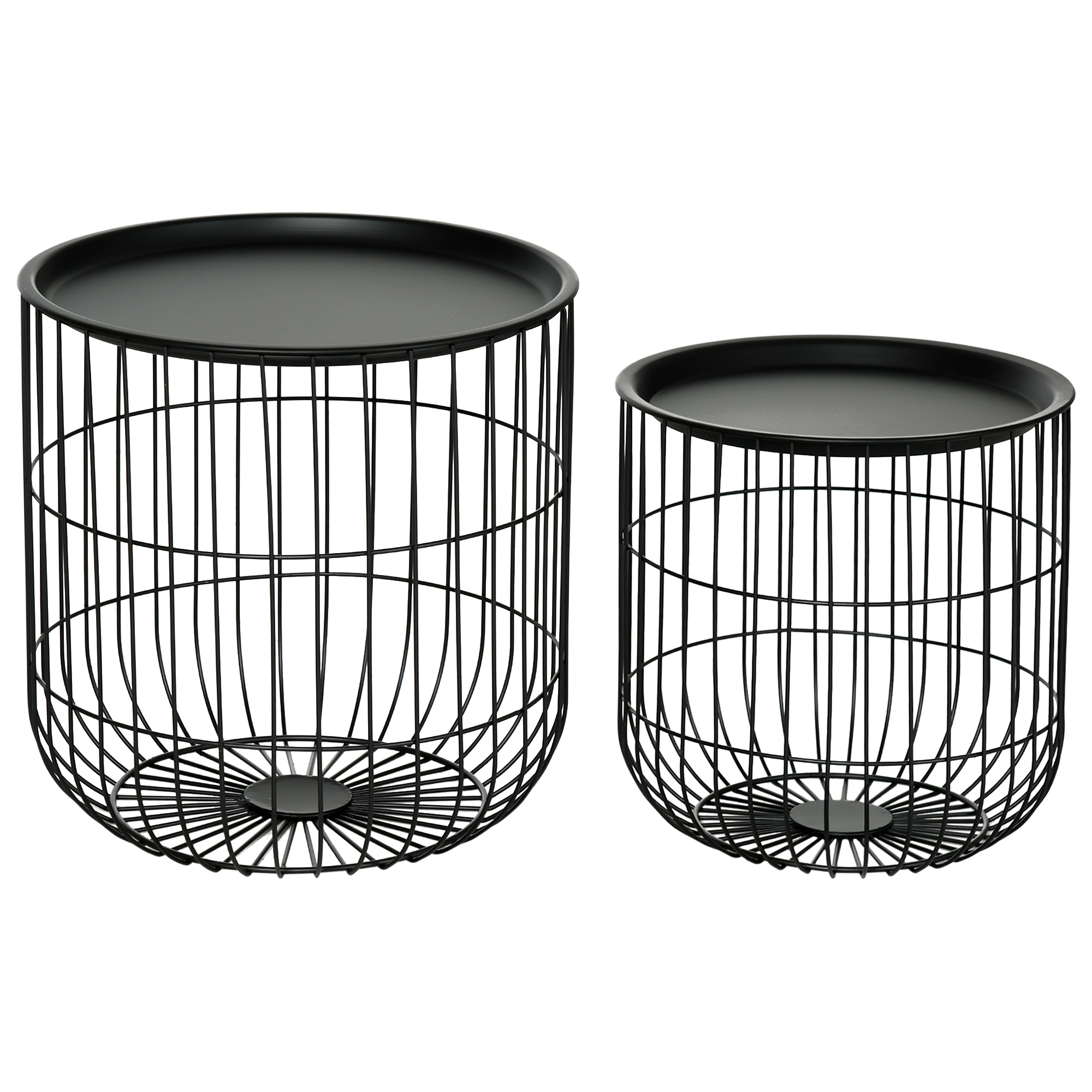 HOMCOM Ensemble de 2 tables d'appoint en design scandinave, avec rangement, empilables, Noir