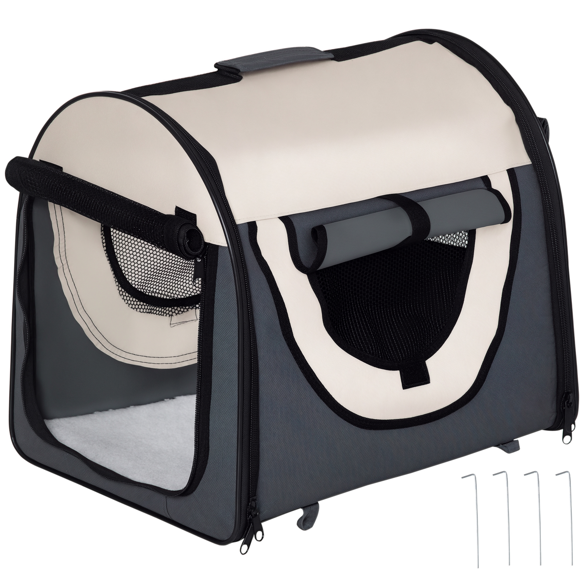PawHut Trasportino per Animali Domestici Pieghevole in Oxford con Cuscino Rimovibile Lavabile e Borsa per Trasporto, Grigio scuro Aosom