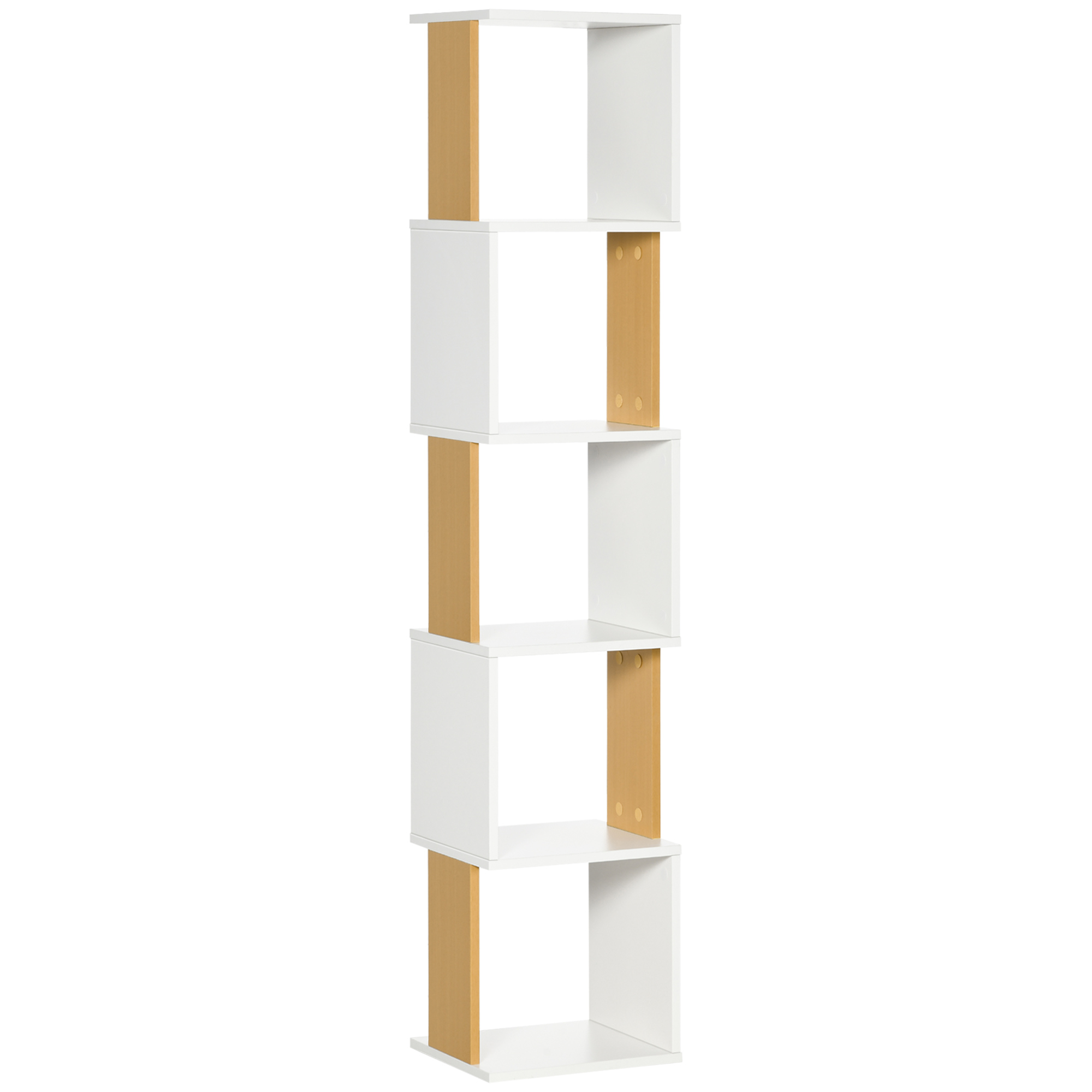 HOMCOM Estantería Librería Innovadora en Forma S con 5 Estantes Ideal para Libros Salón Oficina 33x28x161 cm Blanco | Aosom España