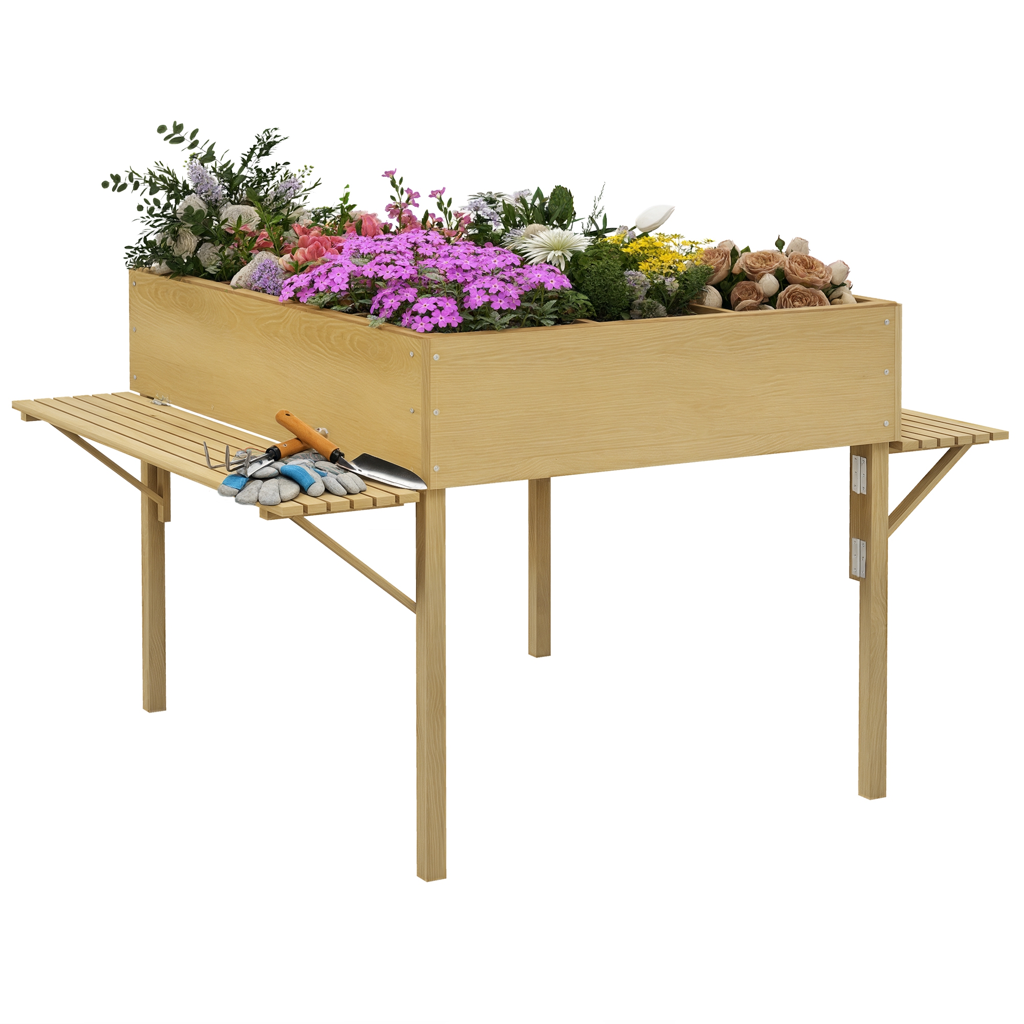 Image of Outsunny Orto Rialzato in Legno con 2 Ripiani Pieghevoli e 12 Zone Separate, 122x91.5x89cm, Legno Naturale Aosom006