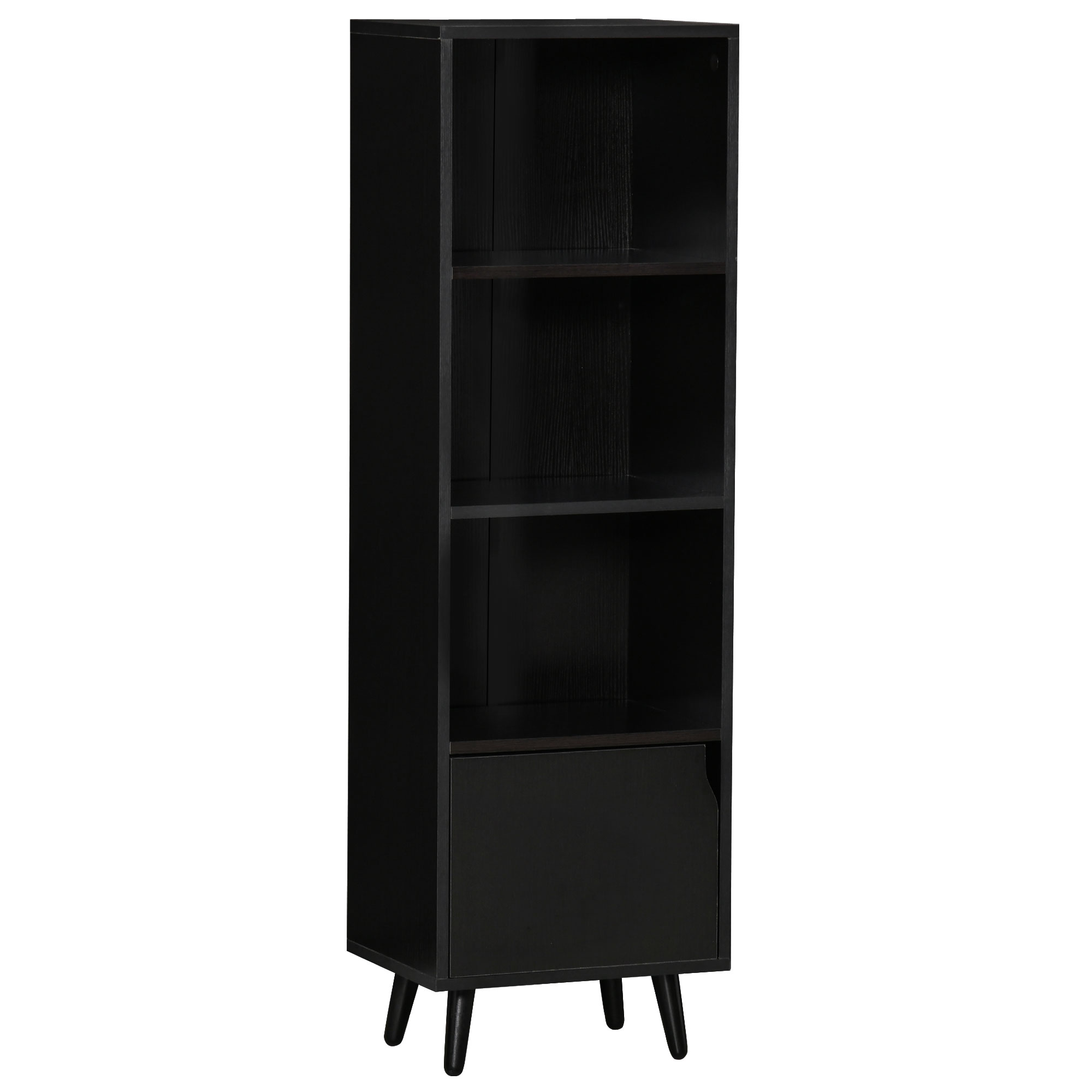 HOMCOM Estantería Negra con 3 Estantes Abiertos y 1 Cerrado para Libros Juguetes CDs Plantas Librería Almacenamiento 40x30x129,5 cm | Aosom España