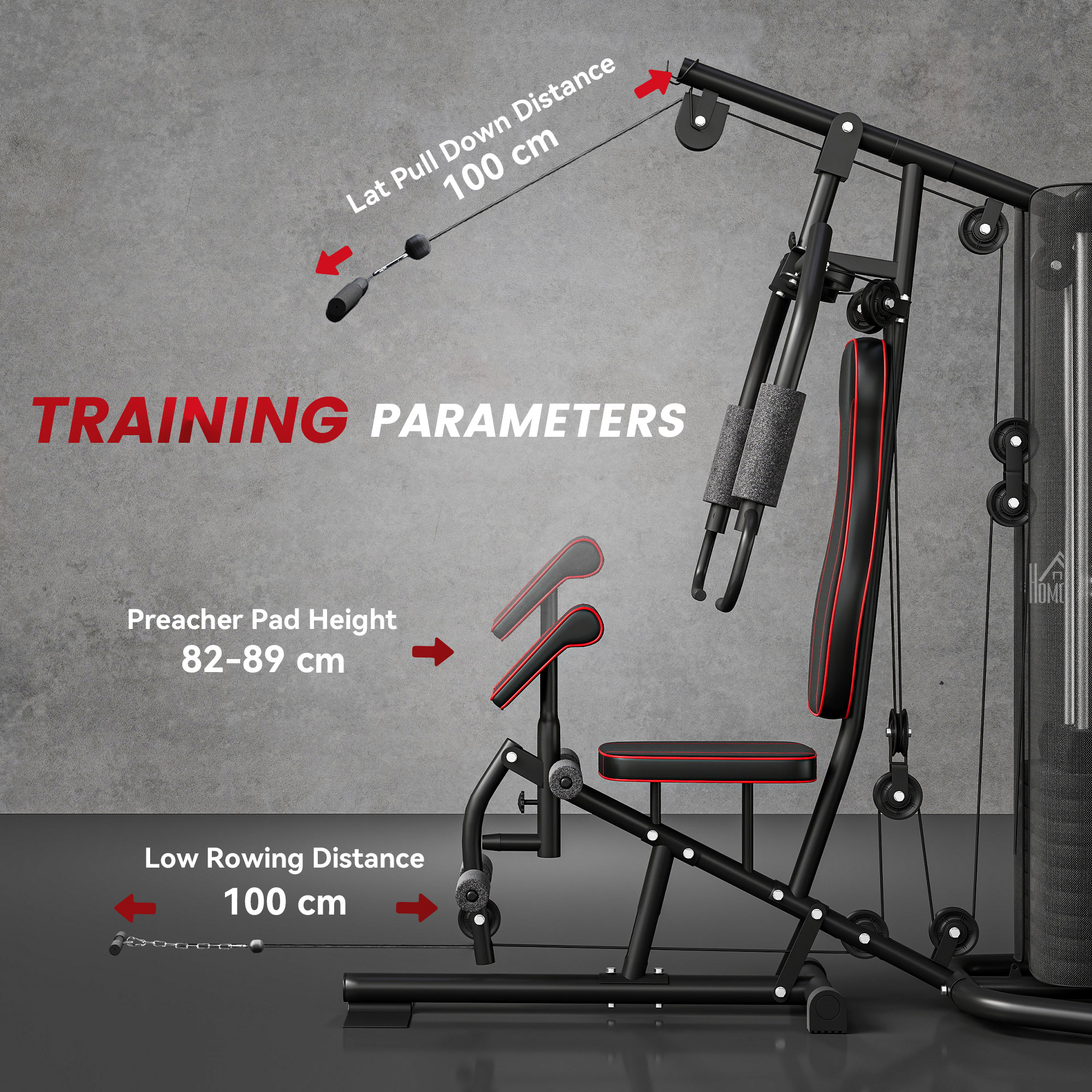 HOMCOM Multifunctional Home Gym Equipment Workout Station, Chest Station, Butterfly Press & Leg Developer, 45kg Weight Stack Multi Gym Machine Fitness Equipment for Full Body Fitness 7