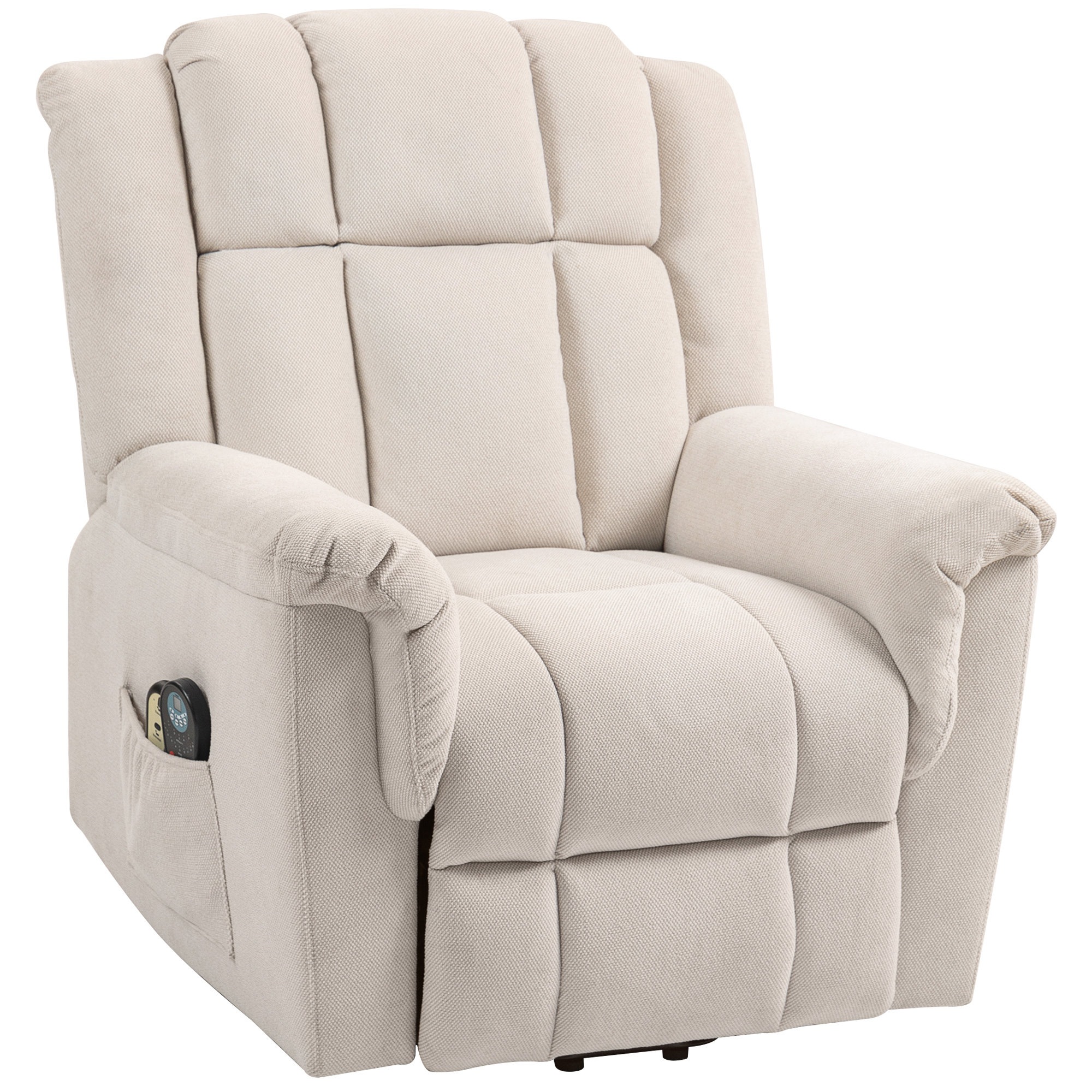 HOMCOM Fauteuil électrique Powerlift, Fauteuil de massage avec fonction de chauffage, Fauteuil rembourré avec repose-pieds, Poche latérale, Revêtement en tissu chenille, Beige