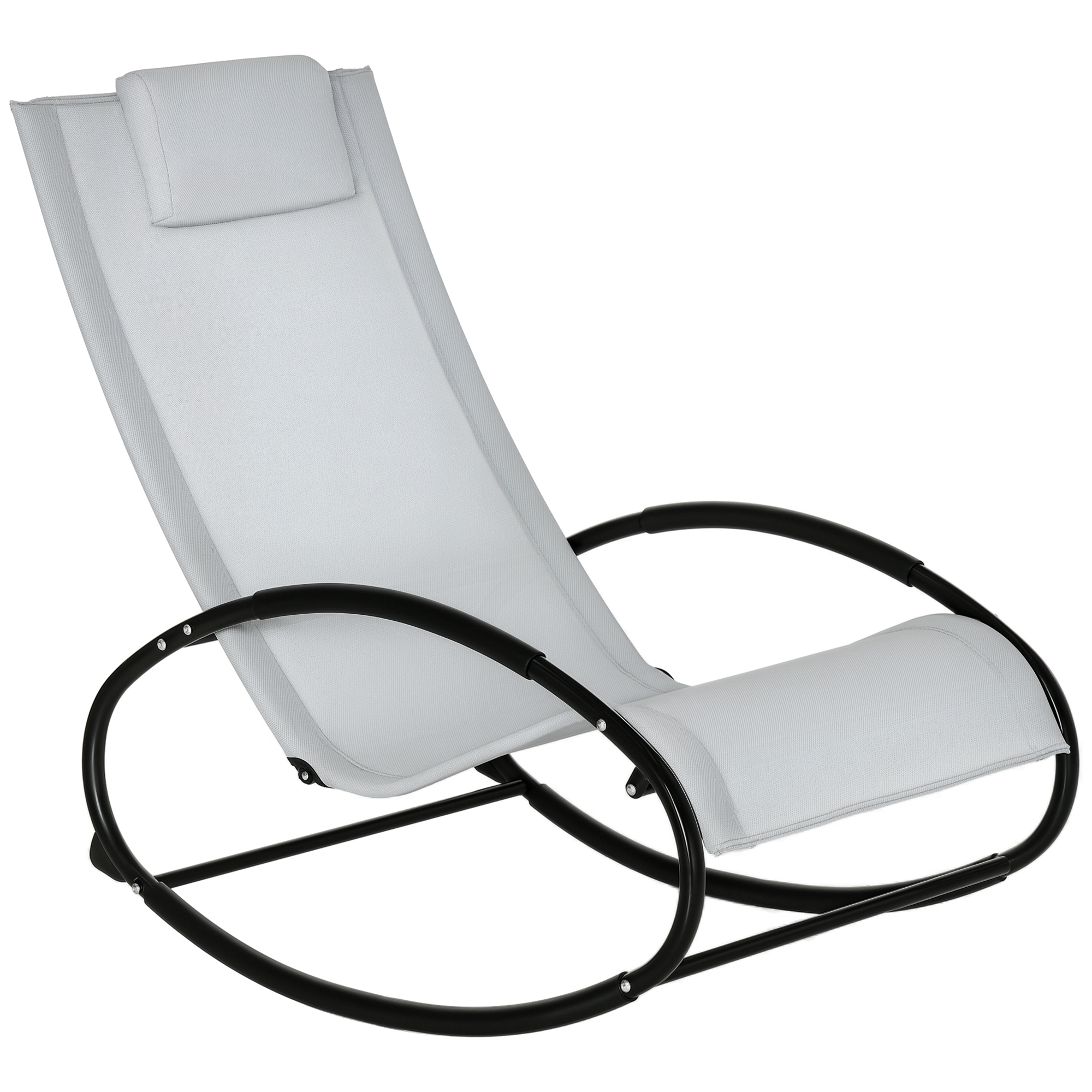Outsunny Sedia Sdraio a Dondolo da Giardino Ergonomica con Cuscino e Tessuto Traspirante per Interno ed Esterno, Grigia Aosom