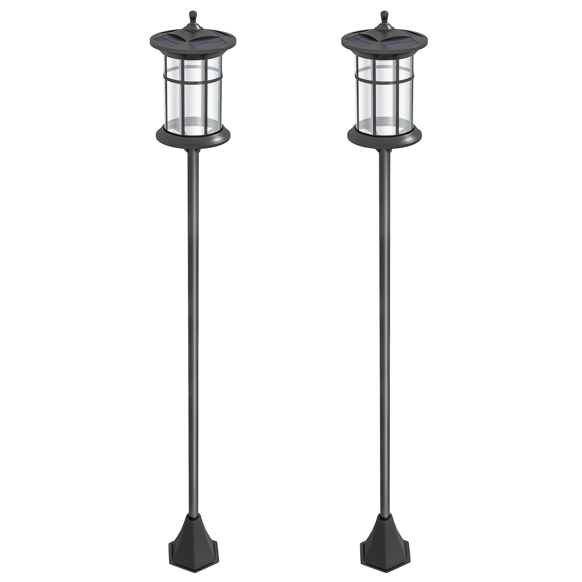 Outsunny 2 Lampadaires Solaires Extérieur avec Panneau Solaire Allumage Automatique et Cadre en Acier Inoxydable Étanche IP44 Noir