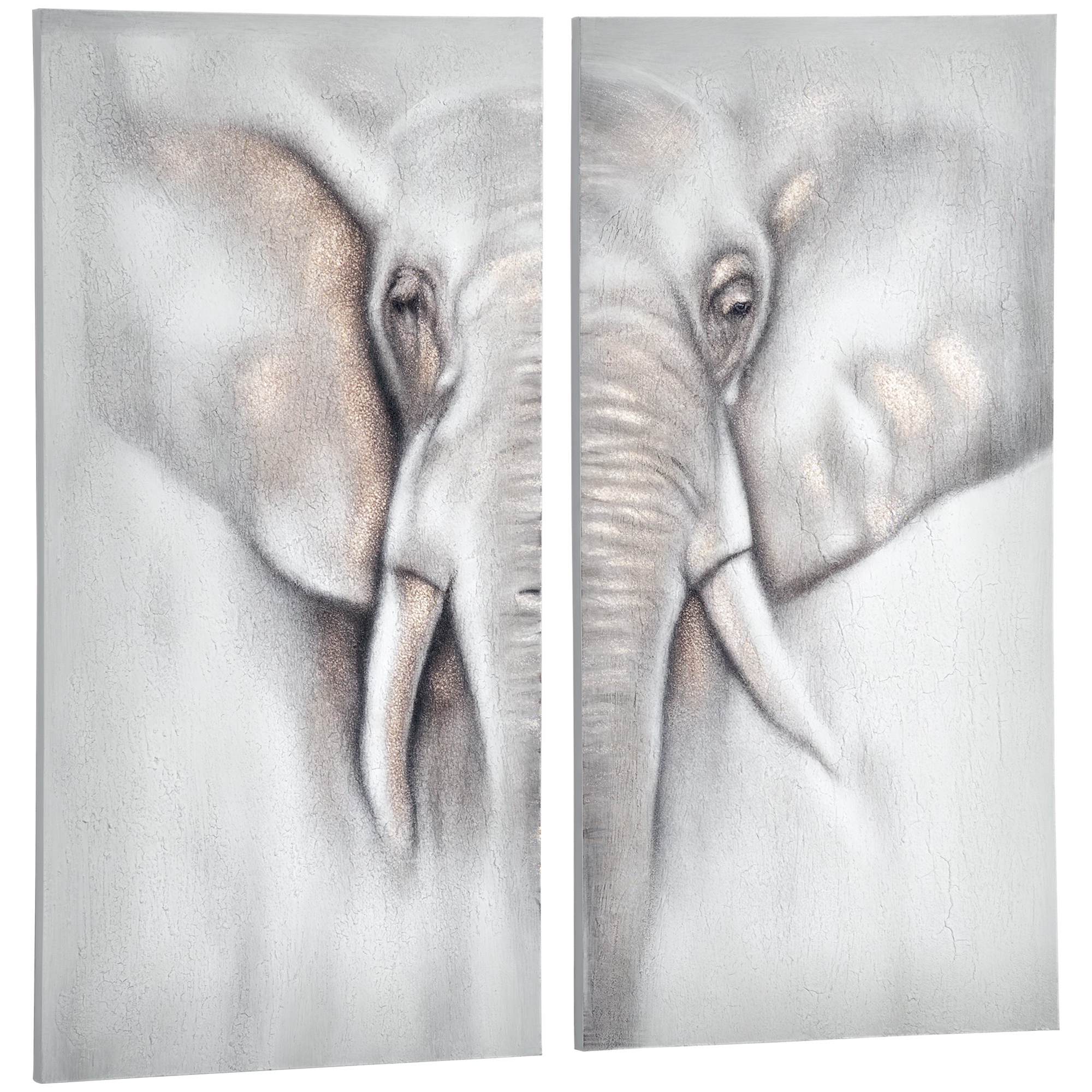 HOMCOM Wandbilder 2er-Set Elefant handgemalte Leinwand für Familienzimmer D günstig online kaufen