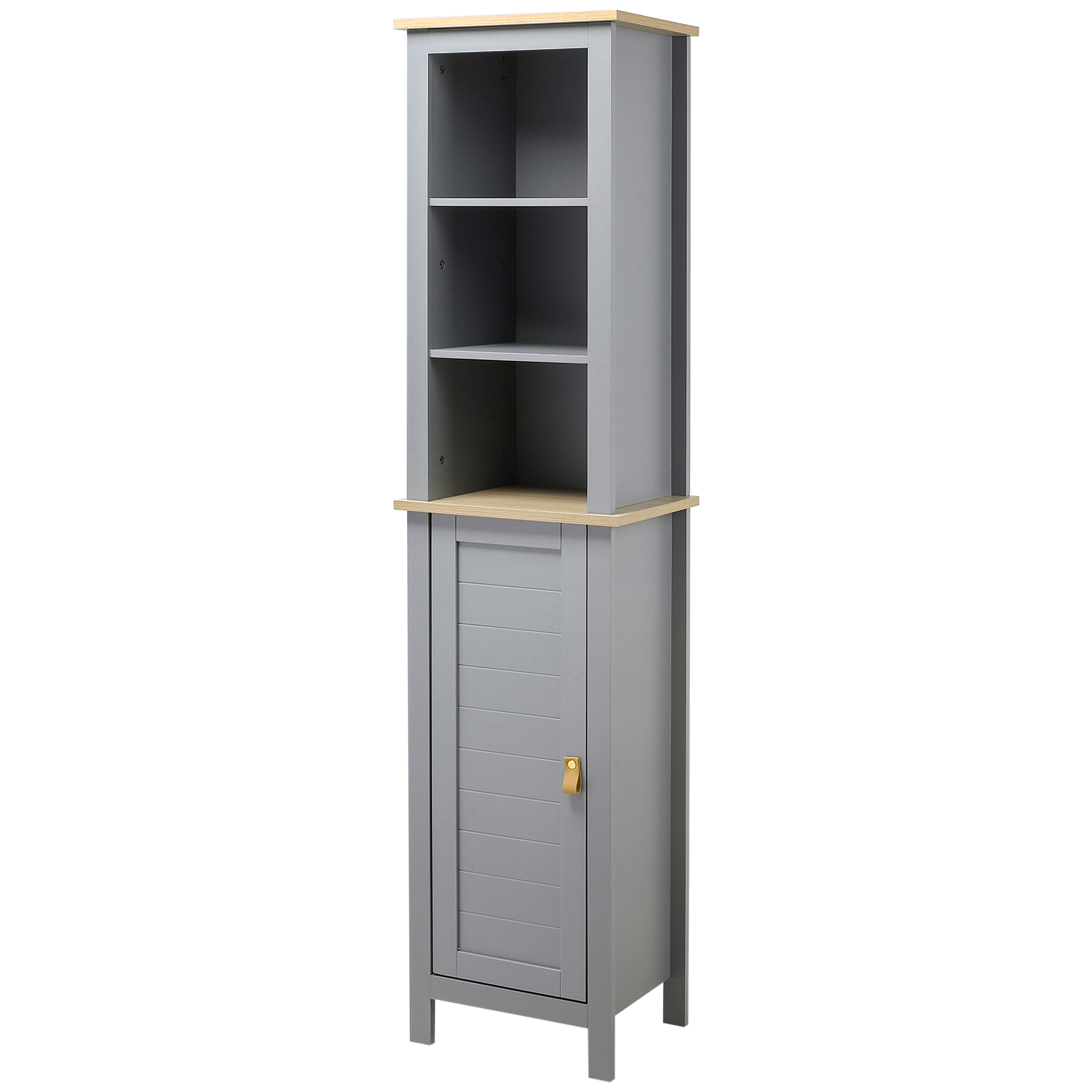 kleankin Armario Alto de Baño Mueble Columna Estrecho Moderno con 1 Puerta Estante Ajustable y 3 Compartimentos 39x30x168 cm Gris | Aosom España