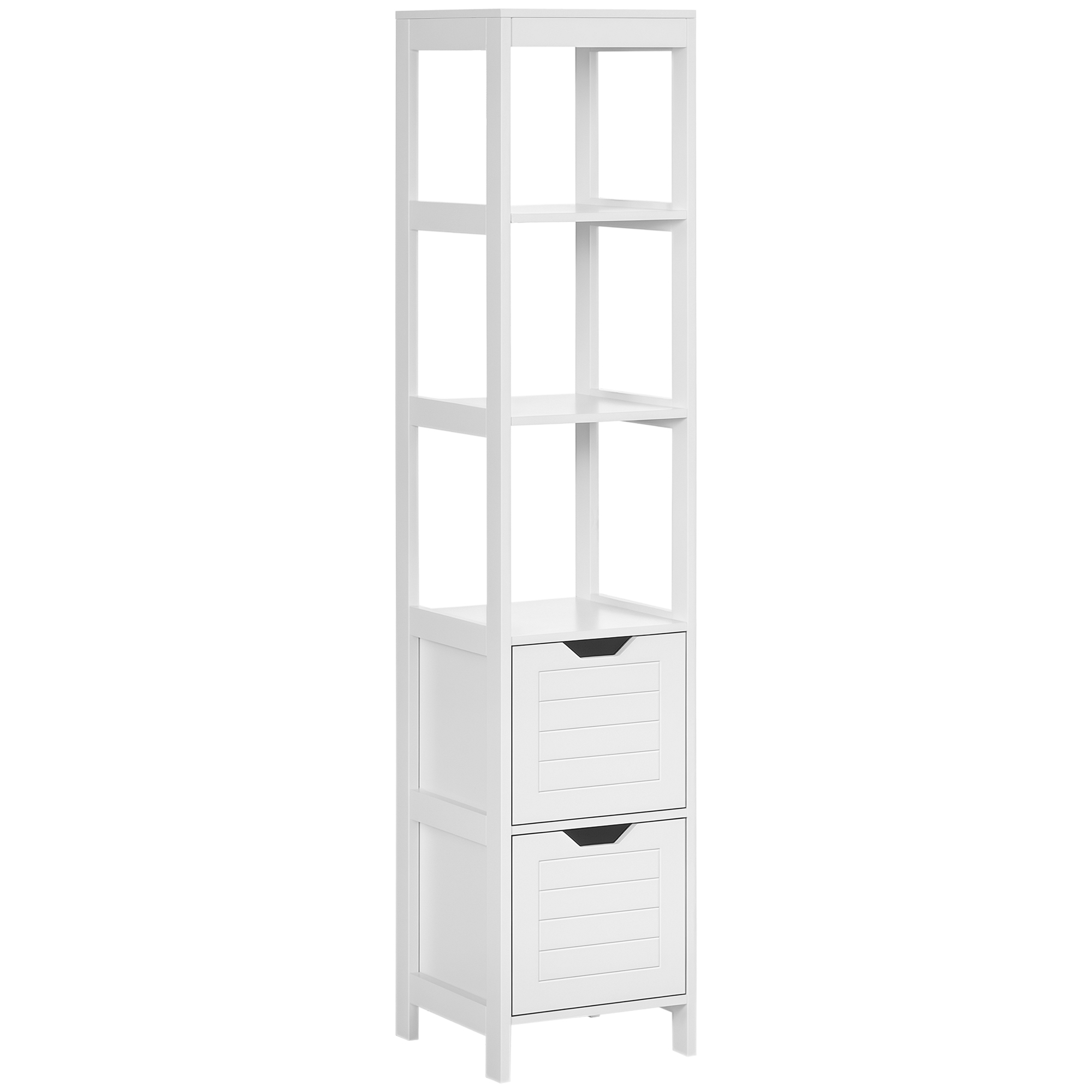 Kleankin Armario Baño Alto Diseño Antivuelco 3 Estantes y 2 Cajones 30x30x144 cm Blanco | Aosom España