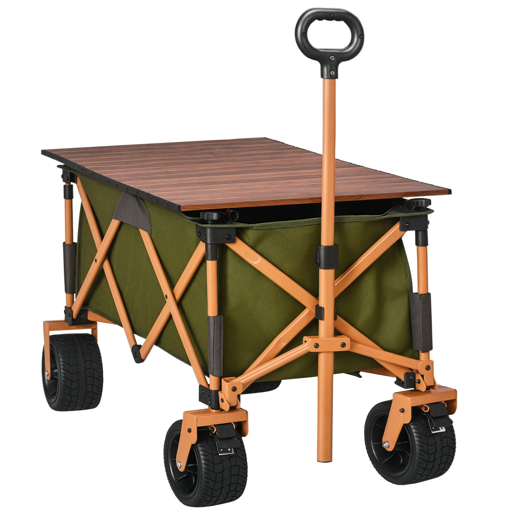 Outsunny Bollerwagen  Faltbarer Transportwagen mit Griff, Strandwagen, Gartenwagen mit Klapptafel, bis 120 kg, Grün  Aosom – Outsunny