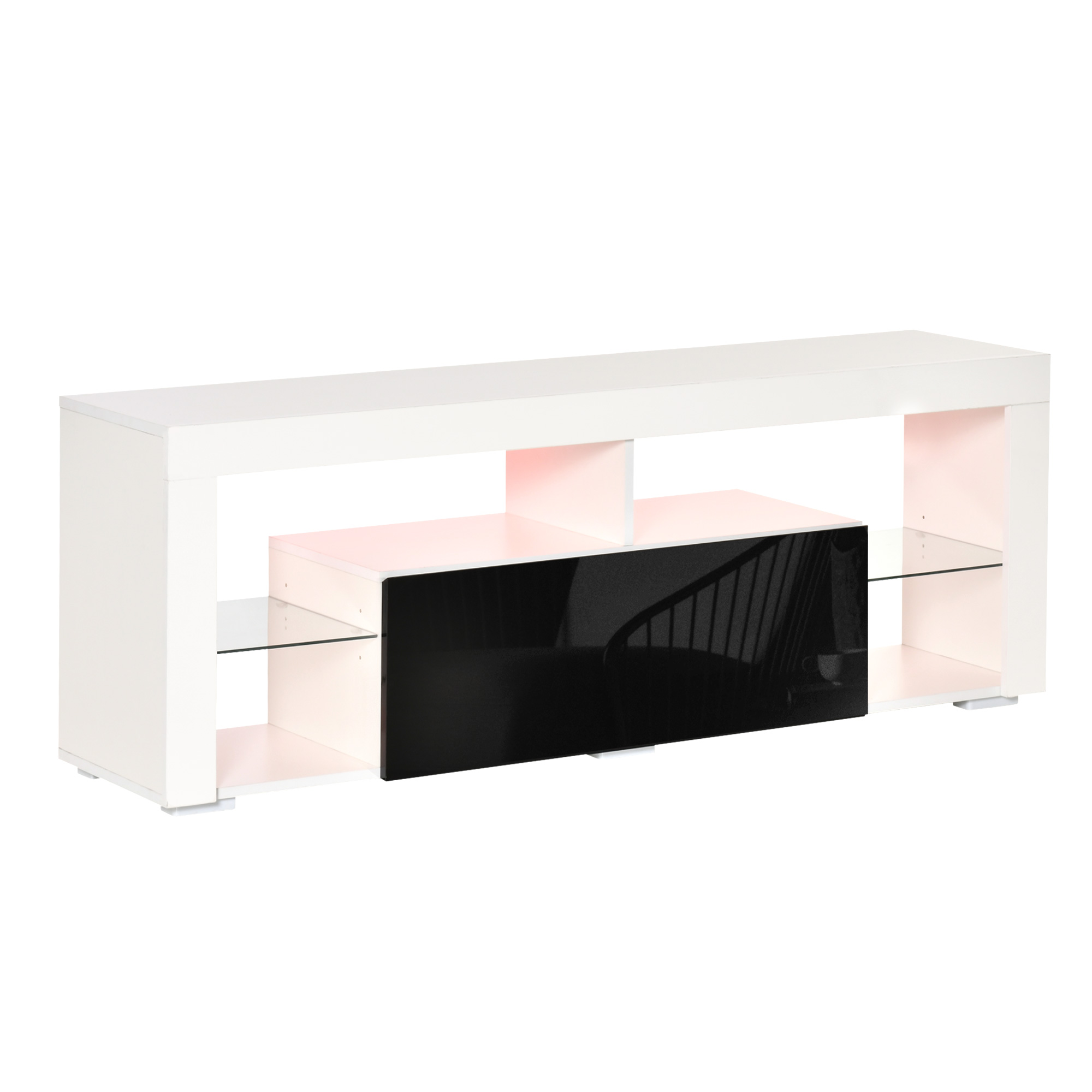 HOMCOM Meuble TV avec Lumières LED de 20 Couleurs et Télécommande pour TV jusqu'à 55, 140x35x52 cm, Blanc
