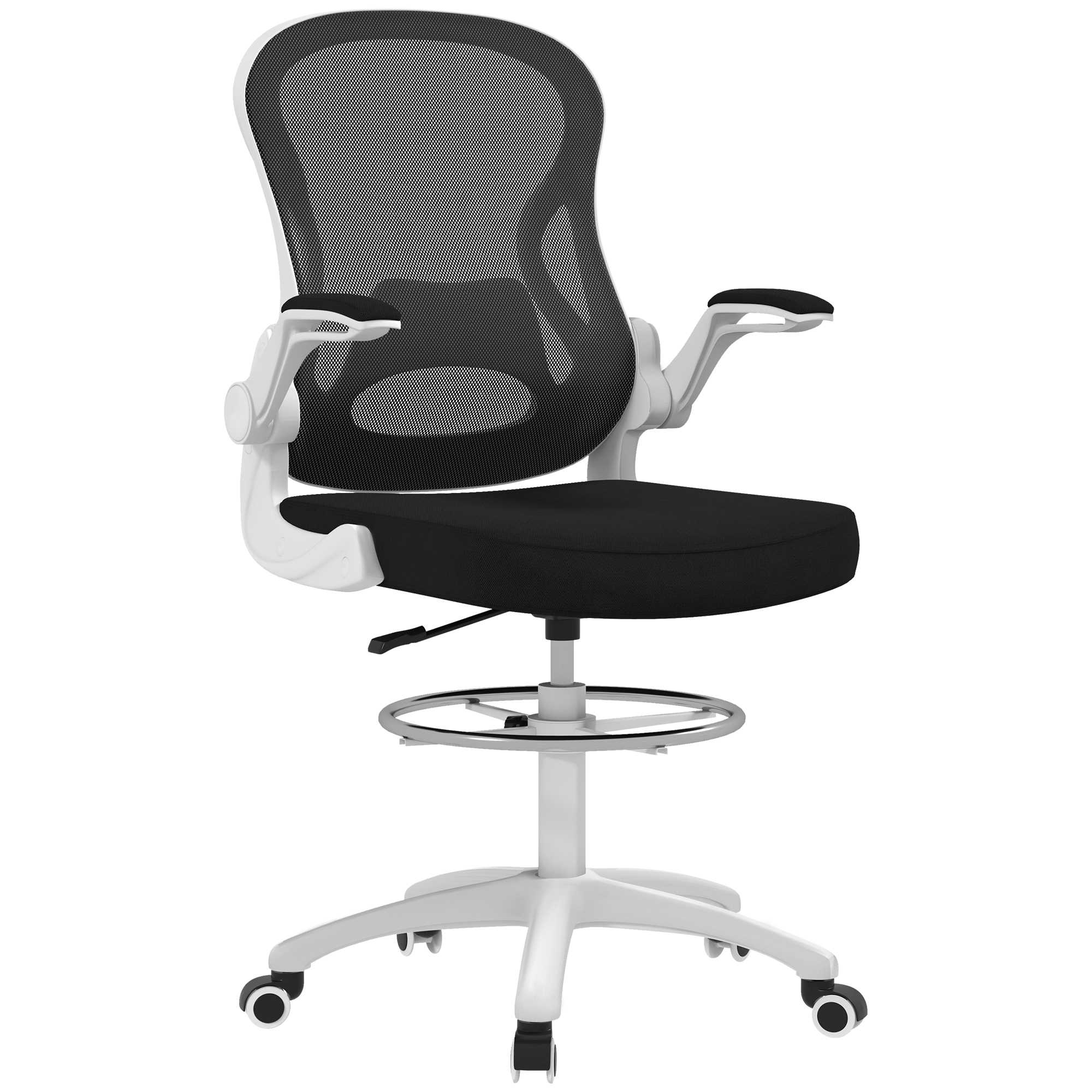 Chaise de Bureau Ergonomique en Tissu Respirant avec Hauteur Réglable et Accoudoirs Rabattables