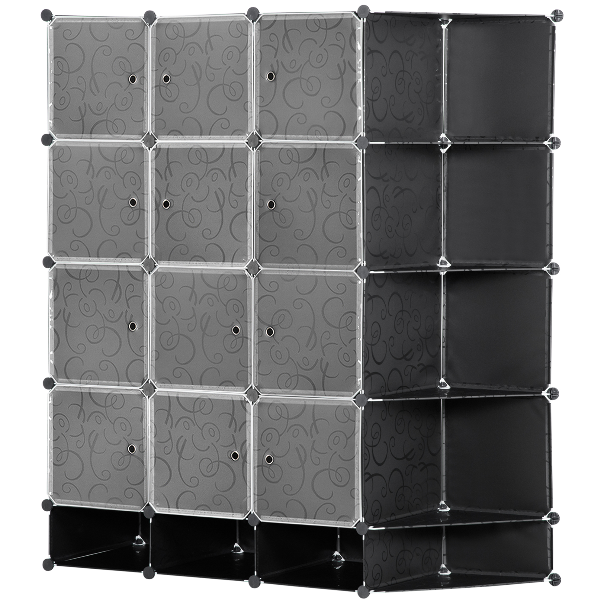 HOMCOM Armario Modular de Plástico Portátil con 16 Cubos y 2 Barras Organizador de Zapatos Ropas Juguetes 145x46x162 cm Negro y Blanco   Aosom España