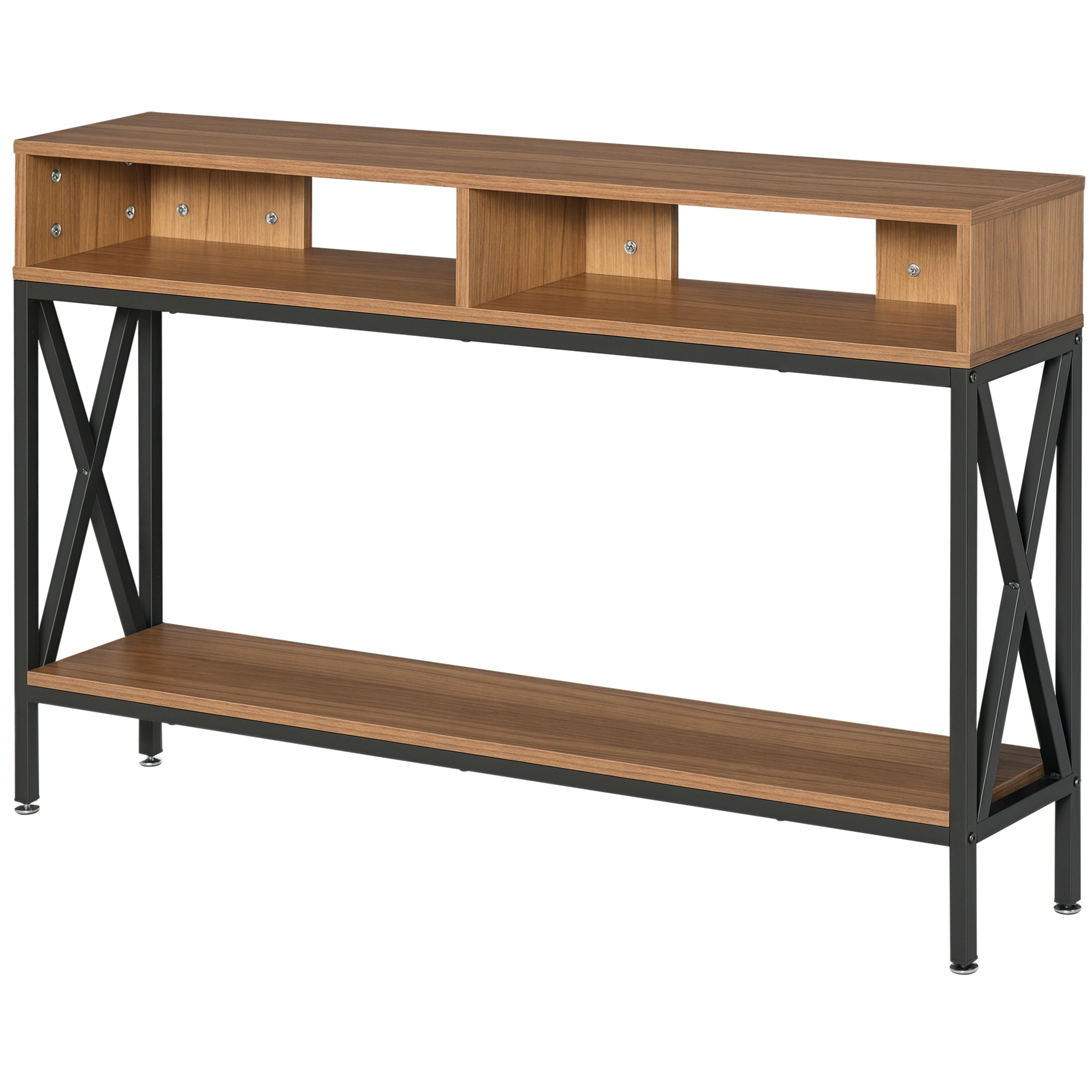 HOMCOM Table Console Table d'Entrée Industriel Multi-rangements 120 x 23,5 x 75 cm Bois Noyer