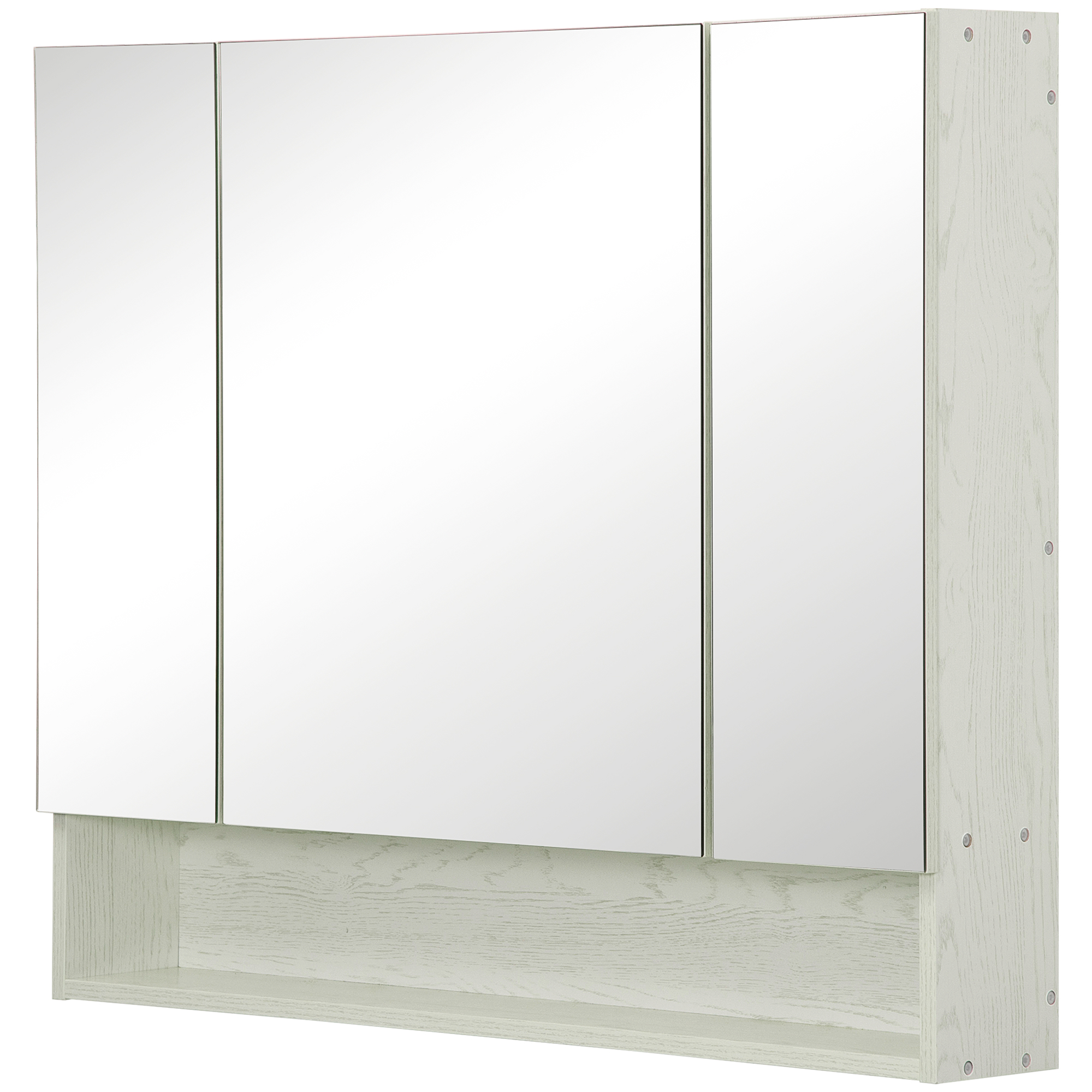 Armoire à miroir Kleankin avec 4 sections et étagères réglables, miroir de salle de bain en bois et verre, 90x15x75 cm, blanc