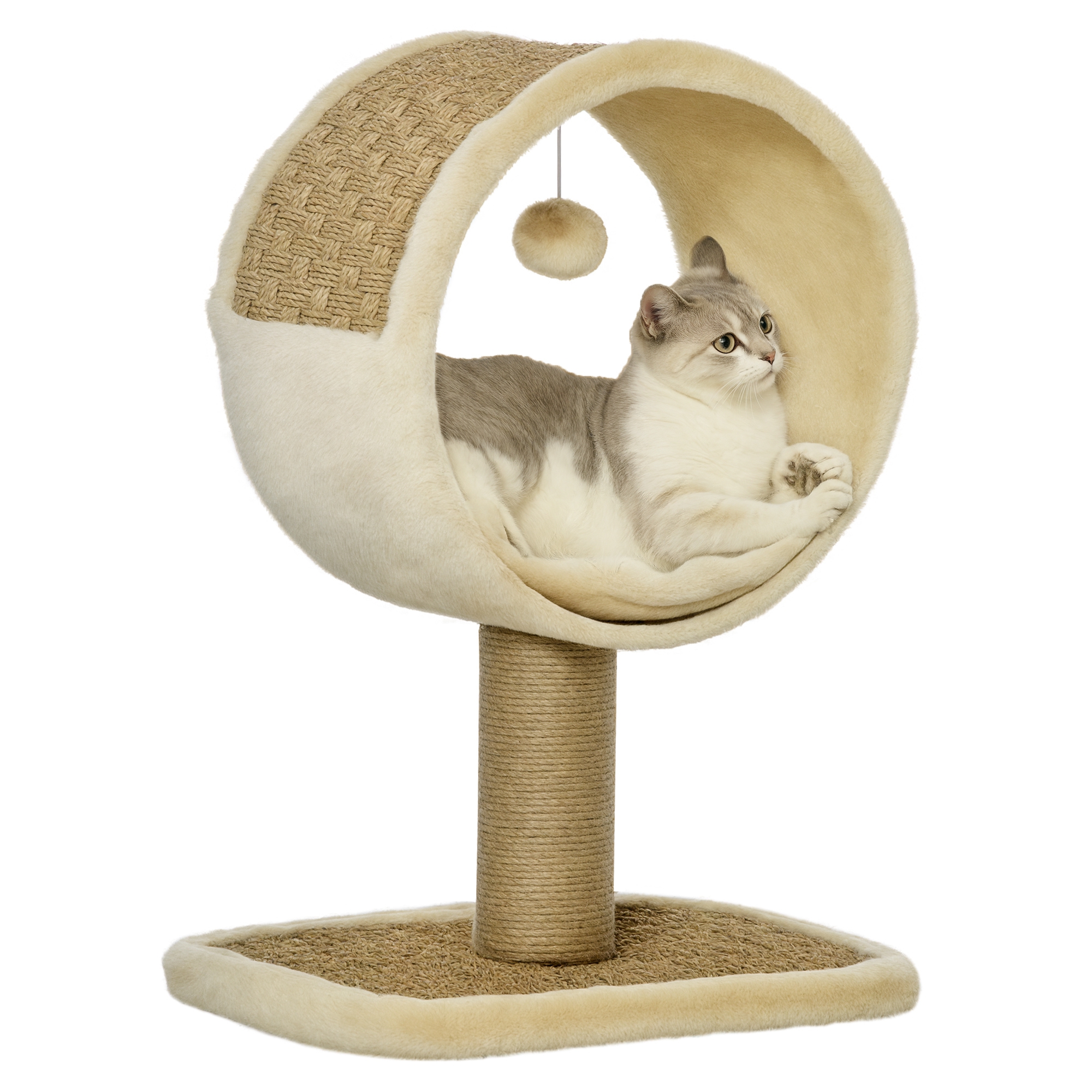 PawHut Kratzbaum klein, H56 cm, mit großem Kreis für kleine Katzen, Katzenbaum mit Spielball,stabil, Hellbraun 40 x 30 x 56 cm Aosom