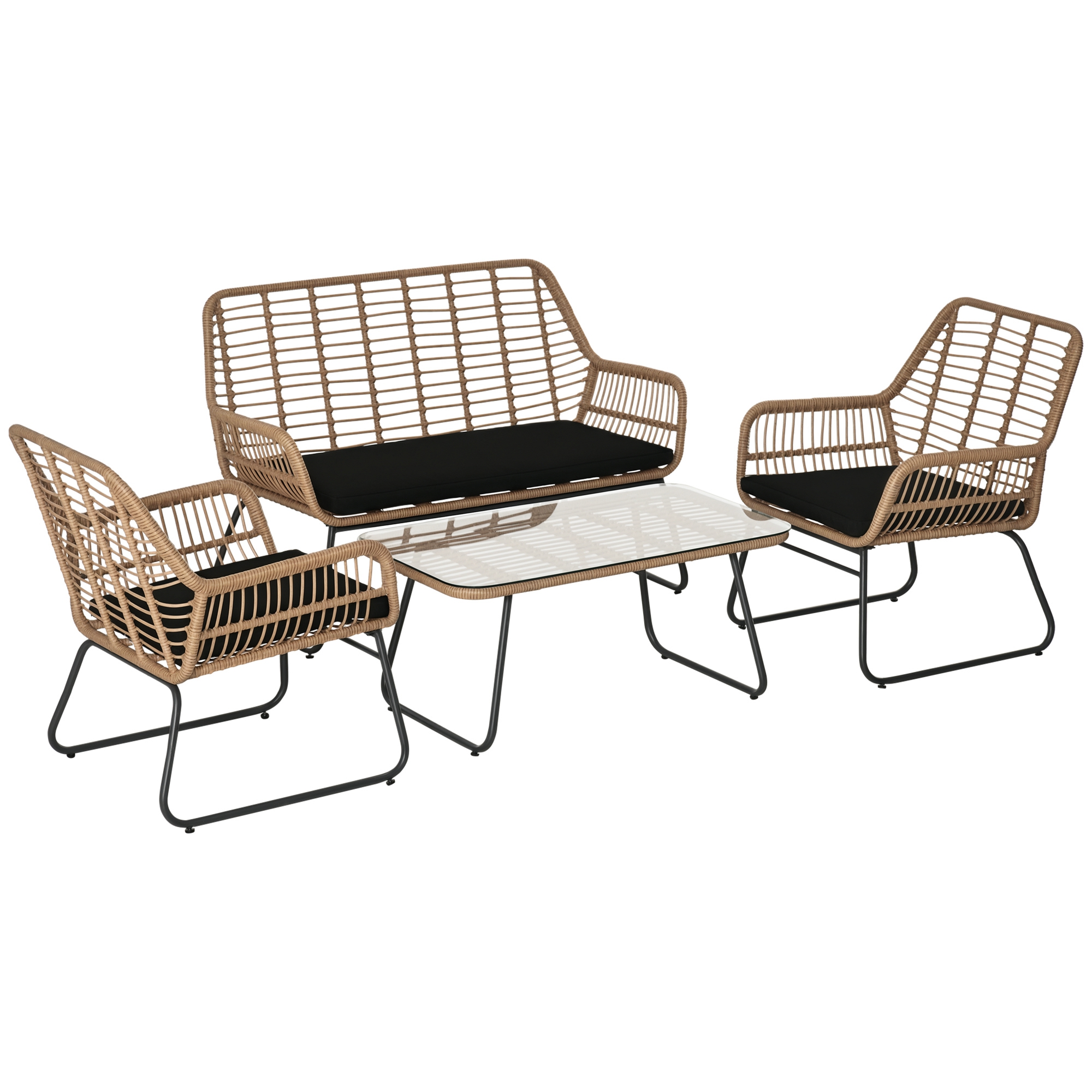 Outsunny Set Mobili Giardino Rattan PE, 2 Poltrone Divanetto Tavoli...
