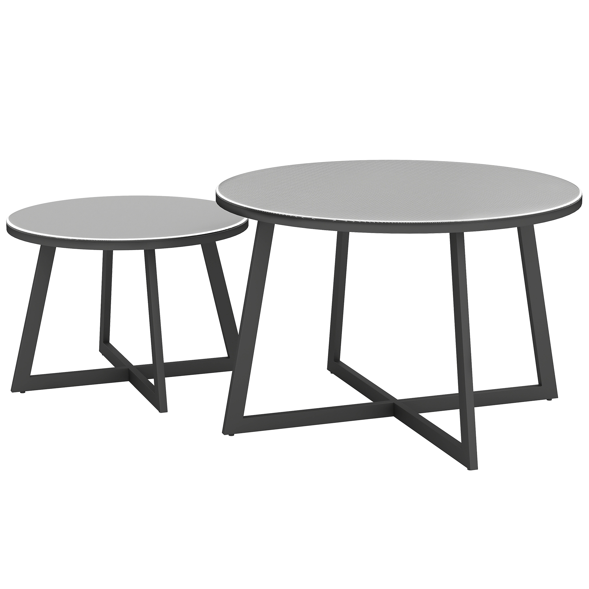 Ensemble de 2 Tables d'Extérieur Outsunny avec Plateau en Verre Trempé, Ø70x45 cm et Ø50x35 cm, Gris