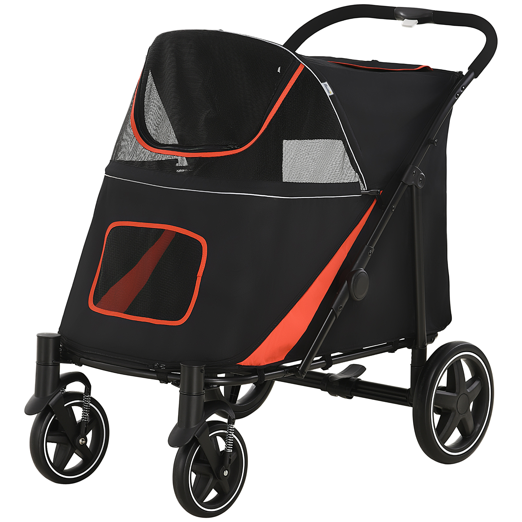 PawHut Poussette pour Chiens Pliable avec Ouvertures à Fermeture à Glissière et Fenêtres en Filet, 112x65x100 cm, Rouge et Noir