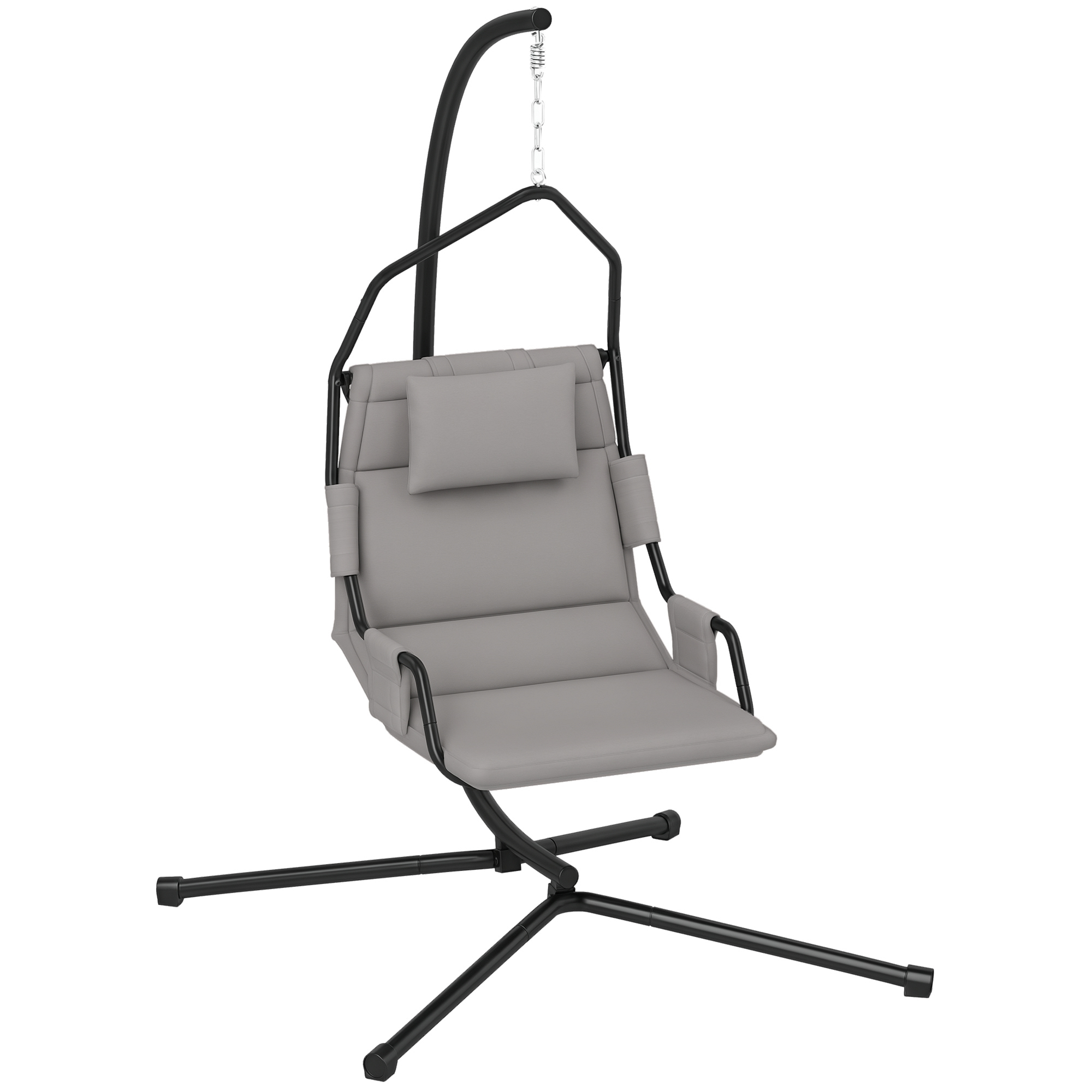 Outsunny Amaca a Dondolo Imbottita con Cuscino, Gancio e Catena, in Acciaio e Poliestere, 118x98x192 cm, Grigio e Nero   Aosom Italy