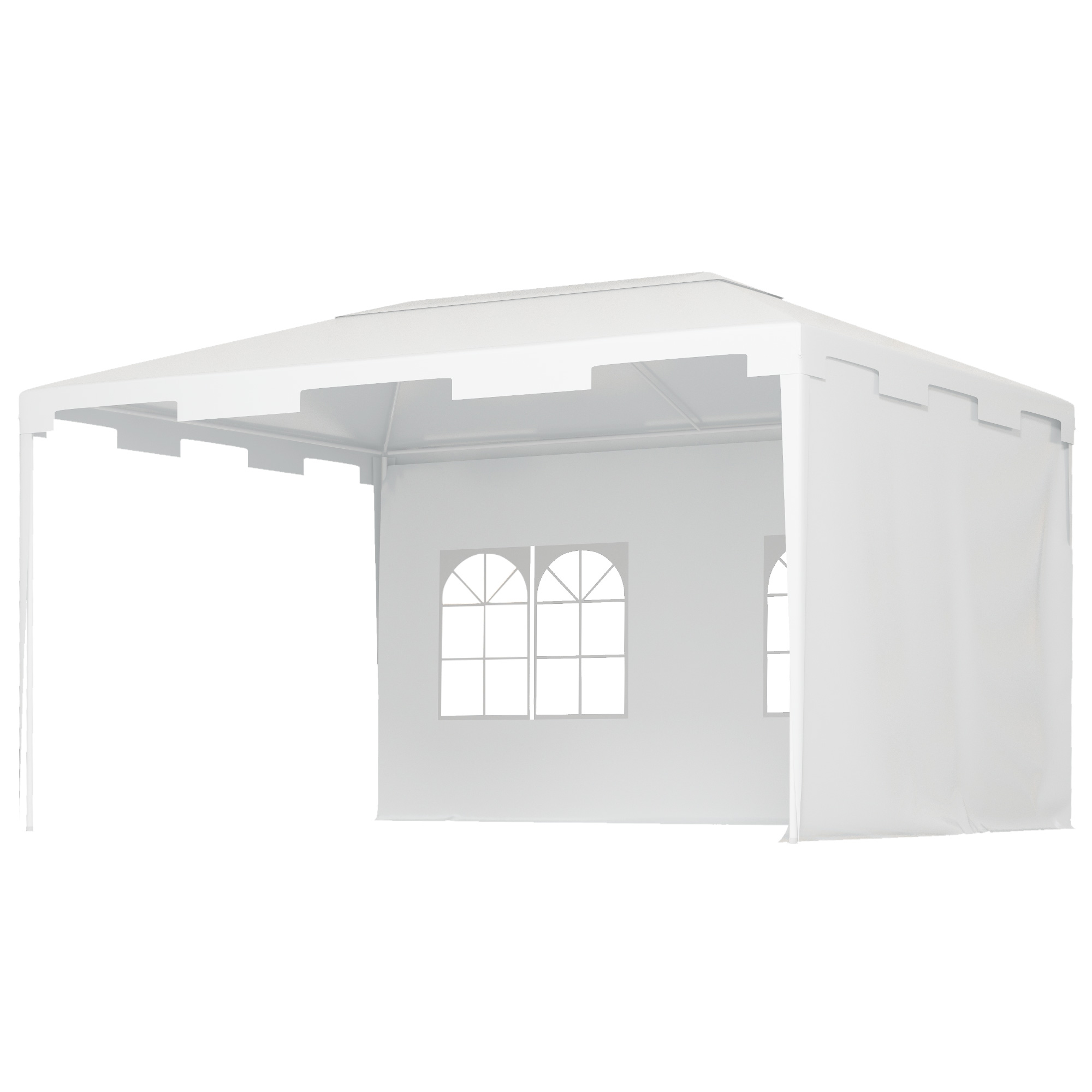 Outsunny Tonnelle de Jardin 395x295x255 cm Cenador Démontable Extérieur avec 2 Panneaux Latéraux 2 Fenêtres Anti-UV pour Terrasse Patio Blanc