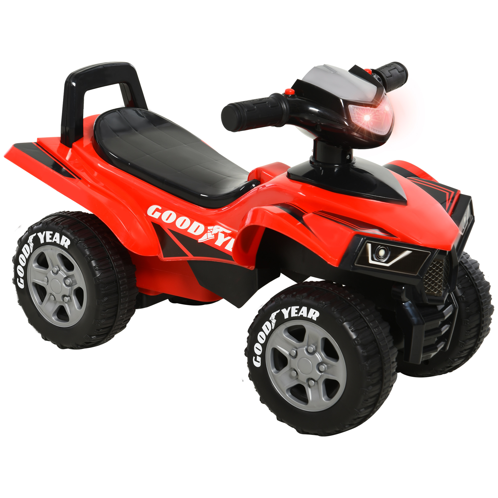 HOMCOM Quad Correpasillos para Niños de 18-36 Meses Coche con Luces Bocina y Espacio Secreto de Almacenaje 60x31x42 cm Rojo | Aosom España