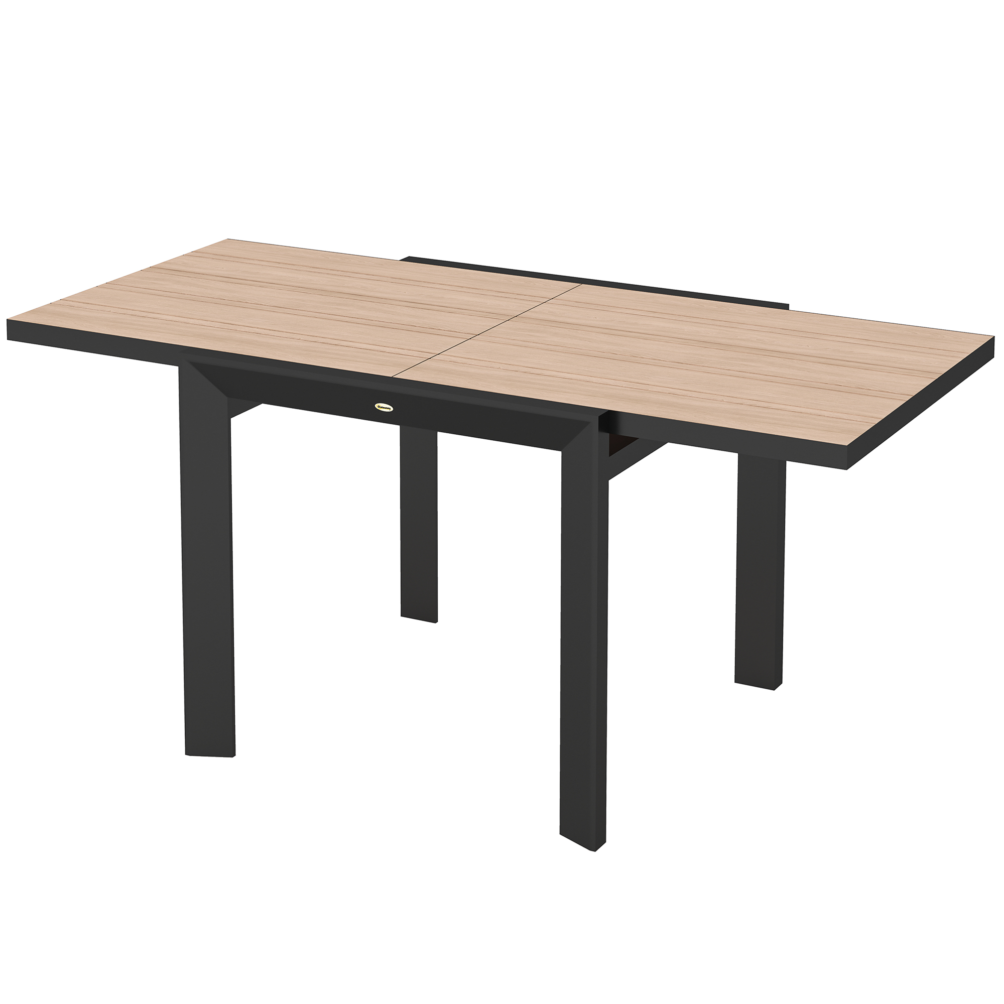 Outsunny Table de jardin extensible en aluminium 80/160x80 cm Résistant aux intempéries Table de balcon pour 6 personnes Bois naturel