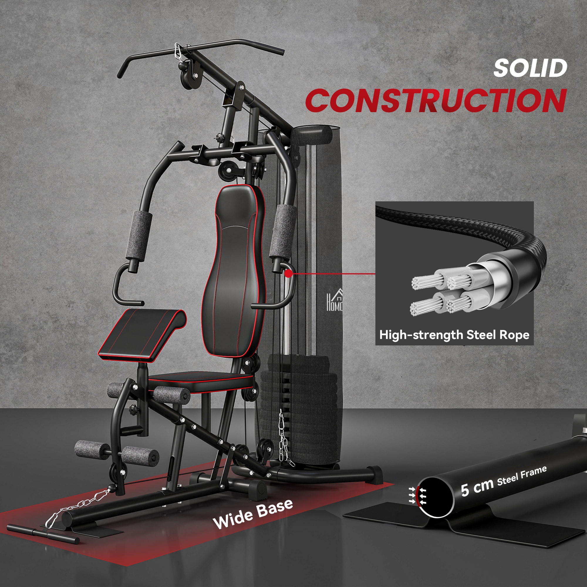 HOMCOM Multifunctional Home Gym Equipment Workout Station, Chest Station, Butterfly Press & Leg Developer, 45kg Weight Stack Multi Gym Machine Fitness Equipment for Full Body Fitness 6